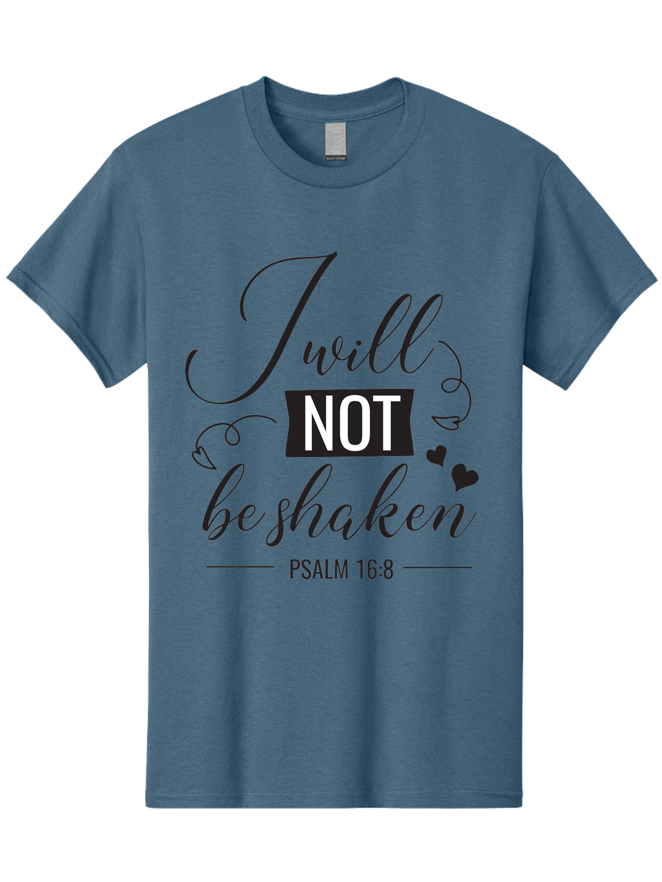 I-Will-Not-Be-Shaken Men'S Graphic Tee, 100% Cotton, Comfortable Casual Summer Wear, Machine Washable, Inspirational Quote, Psalm 16:8, Motivational Phrase, Not Be Shaken, Faith-Based Message, Scripture Quote, Heart Symbols, Typography Design, Aac888 17