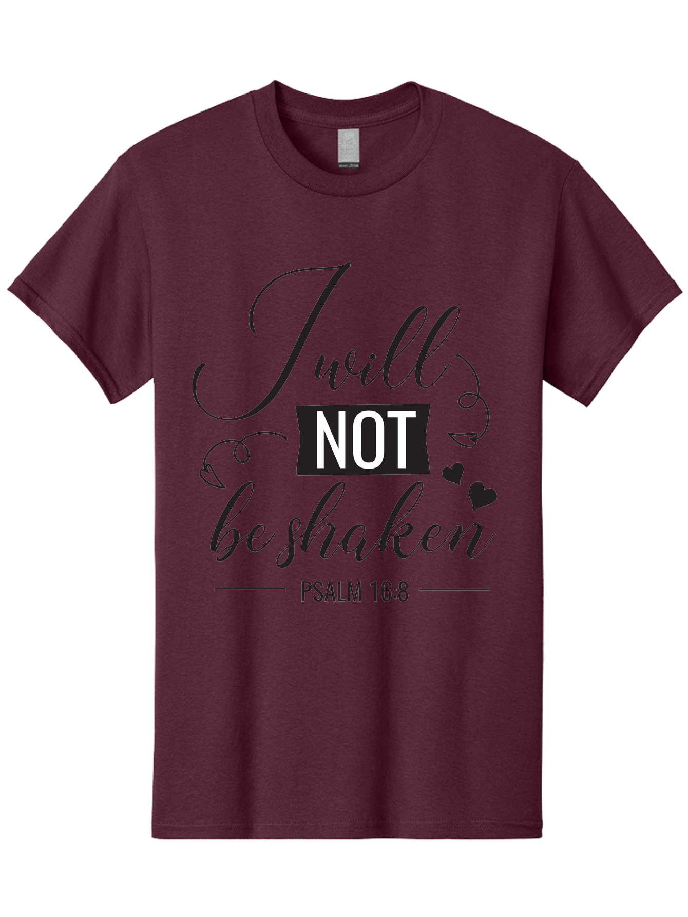 I-Will-Not-Be-Shaken Men'S Graphic Tee, 100% Cotton, Comfortable Casual Summer Wear, Machine Washable, Inspirational Quote, Psalm 16:8, Motivational Phrase, Not Be Shaken, Faith-Based Message, Scripture Quote, Heart Symbols, Typography Design, Aac888 29