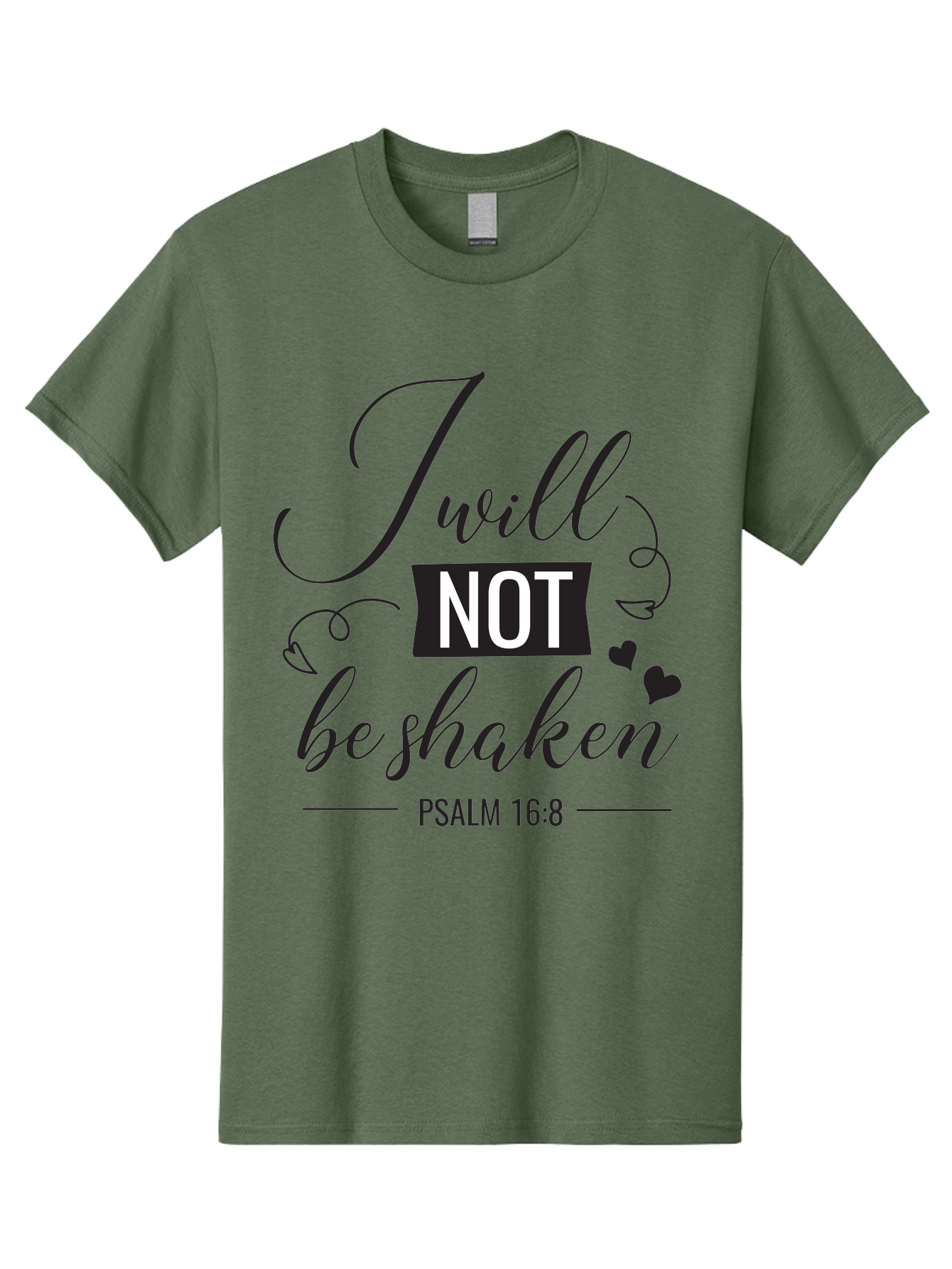 I-Will-Not-Be-Shaken Men'S Graphic Tee, 100% Cotton, Comfortable Casual Summer Wear, Machine Washable, Inspirational Quote, Psalm 16:8, Motivational Phrase, Not Be Shaken, Faith-Based Message, Scripture Quote, Heart Symbols, Typography Design, Aac888 13