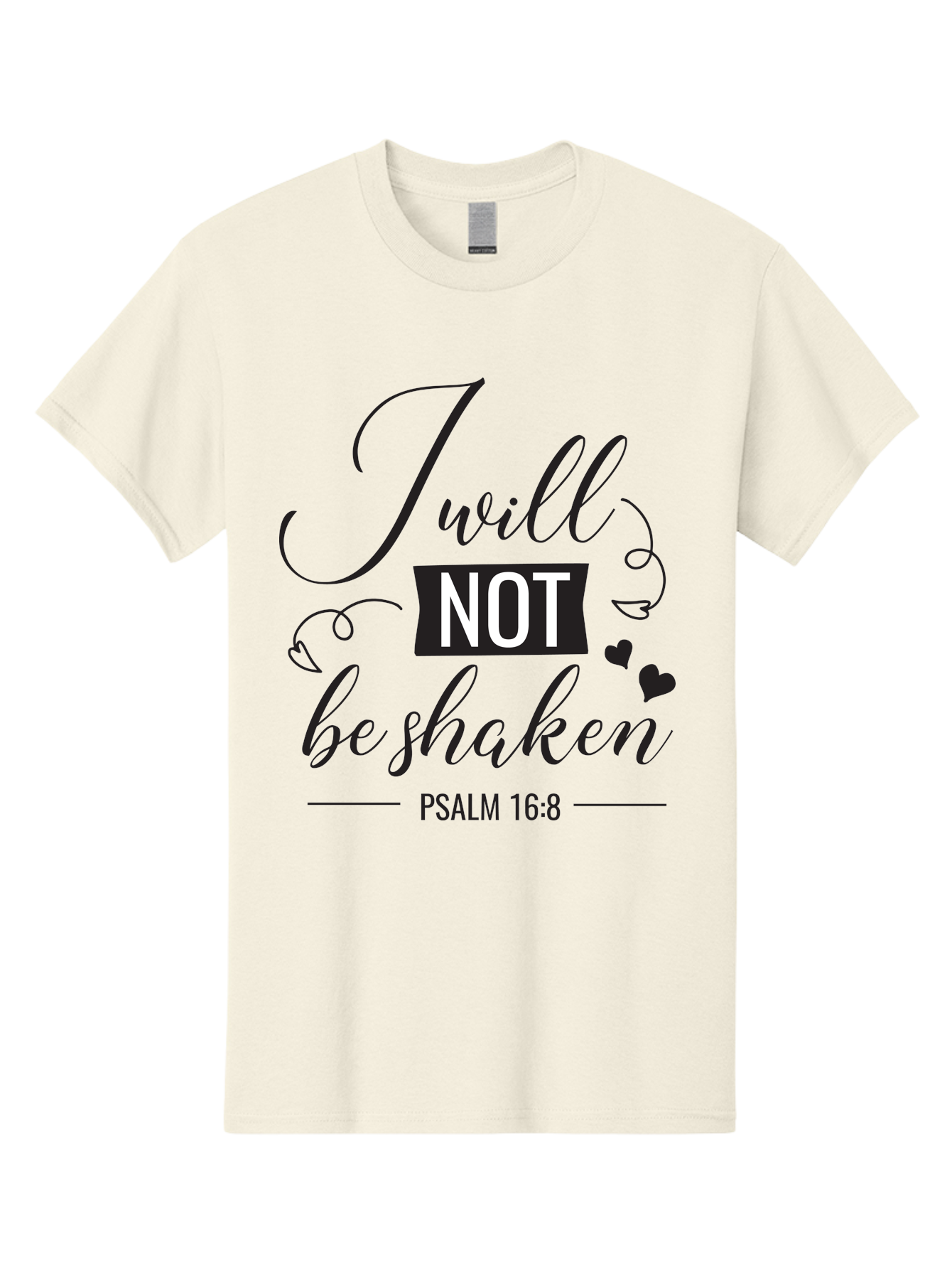 I-Will-Not-Be-Shaken Men'S Graphic Tee, 100% Cotton, Comfortable Casual Summer Wear, Machine Washable, Inspirational Quote, Psalm 16:8, Motivational Phrase, Not Be Shaken, Faith-Based Message, Scripture Quote, Heart Symbols, Typography Design, Aac888 19