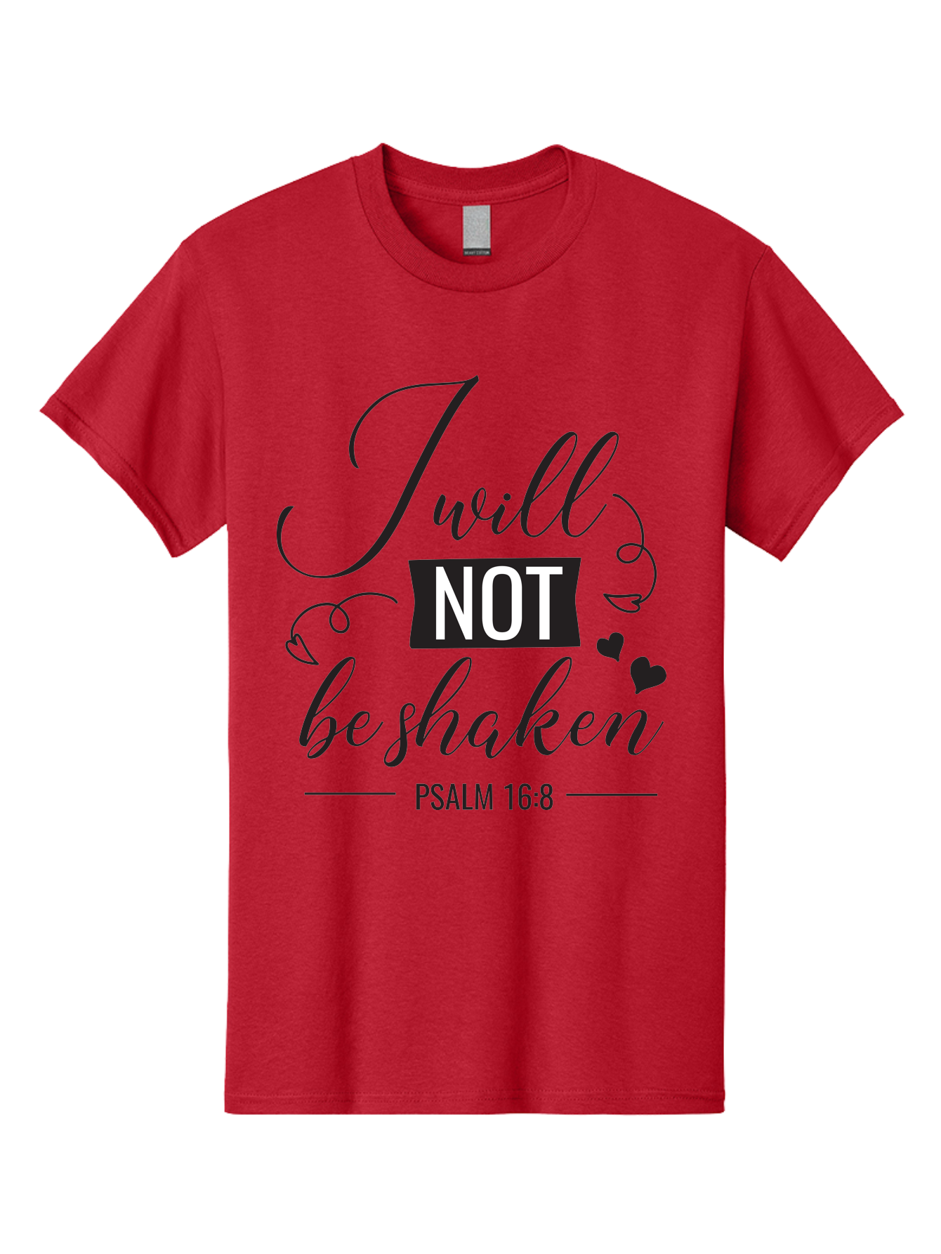 I-Will-Not-Be-Shaken Men'S Graphic Tee, 100% Cotton, Comfortable Casual Summer Wear, Machine Washable, Inspirational Quote, Psalm 16:8, Motivational Phrase, Not Be Shaken, Faith-Based Message, Scripture Quote, Heart Symbols, Typography Design, Aac888 15