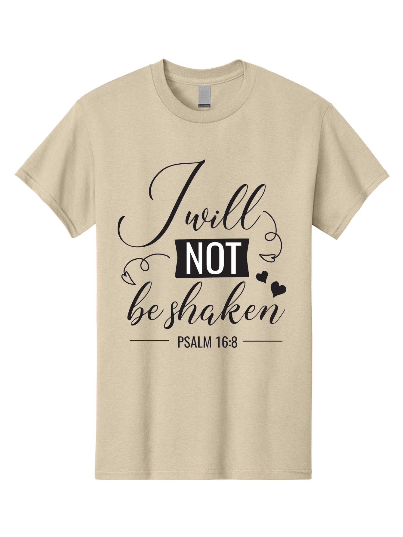 I-Will-Not-Be-Shaken Men'S Graphic Tee, 100% Cotton, Comfortable Casual Summer Wear, Machine Washable, Inspirational Quote, Psalm 16:8, Motivational Phrase, Not Be Shaken, Faith-Based Message, Scripture Quote, Heart Symbols, Typography Design, Aac888 21