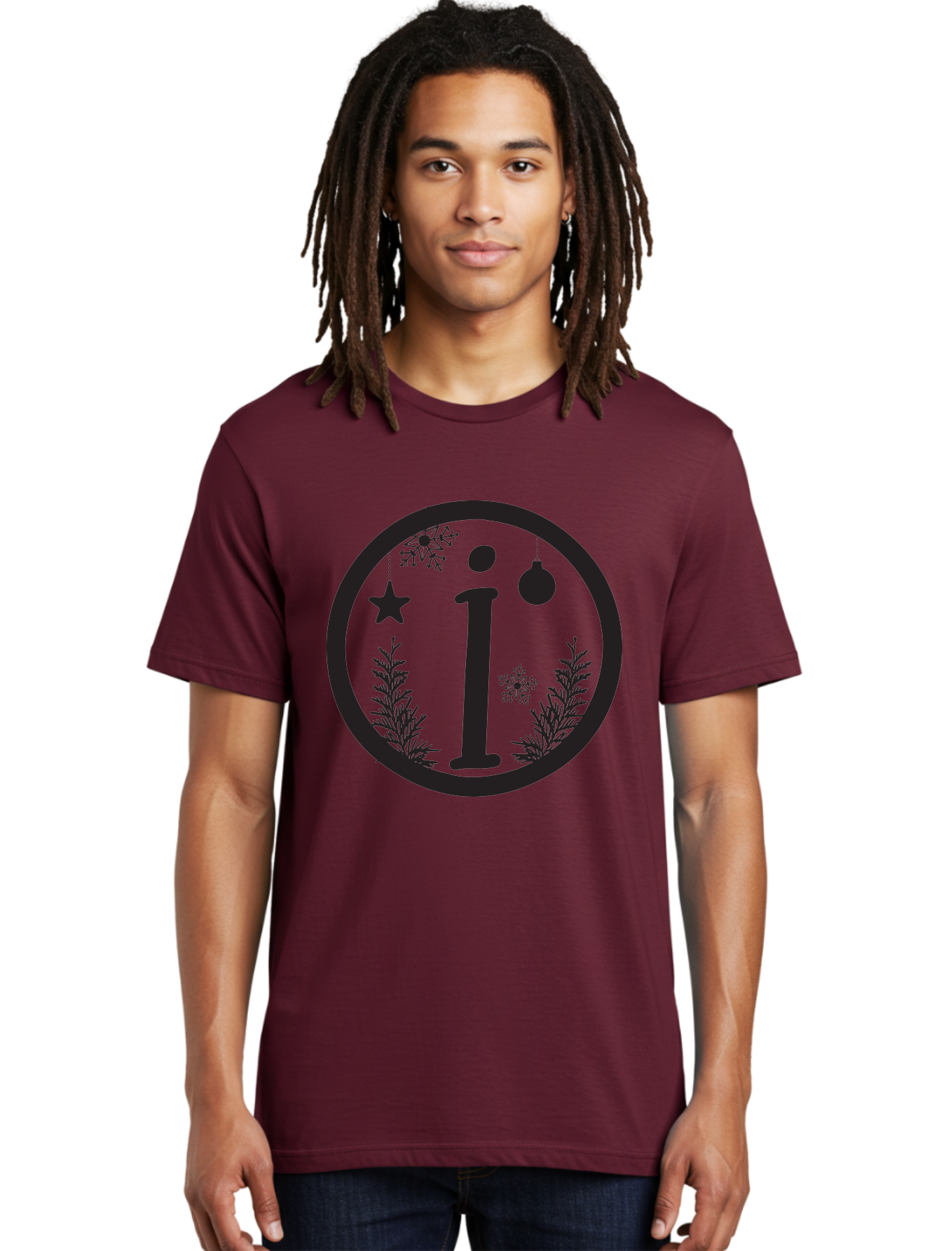 I Men'S Graphic Tee, 100% Cotton, Comfortable Casual Summer Wear, Machine Washable, Lowercase I, Christmas Ornaments, Snowflakes, Festive Decorations, Holiday Theme, Winter Scene, Star Decoration, Sprigs Of Evergreen Aac889 16