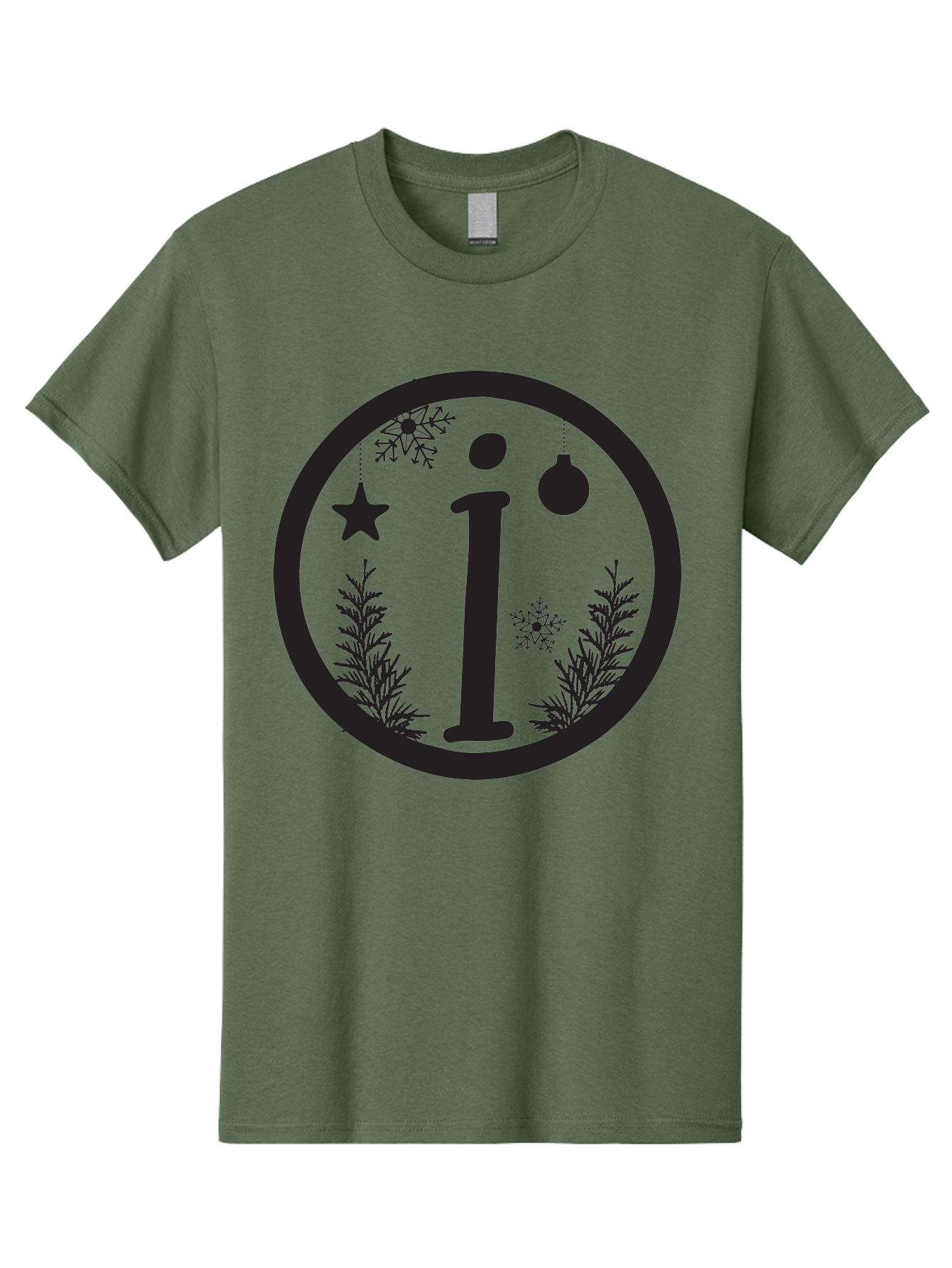 I Men'S Graphic Tee, 100% Cotton, Comfortable Casual Summer Wear, Machine Washable, Lowercase I, Christmas Ornaments, Snowflakes, Festive Decorations, Holiday Theme, Winter Scene, Star Decoration, Sprigs Of Evergreen Aac889 3