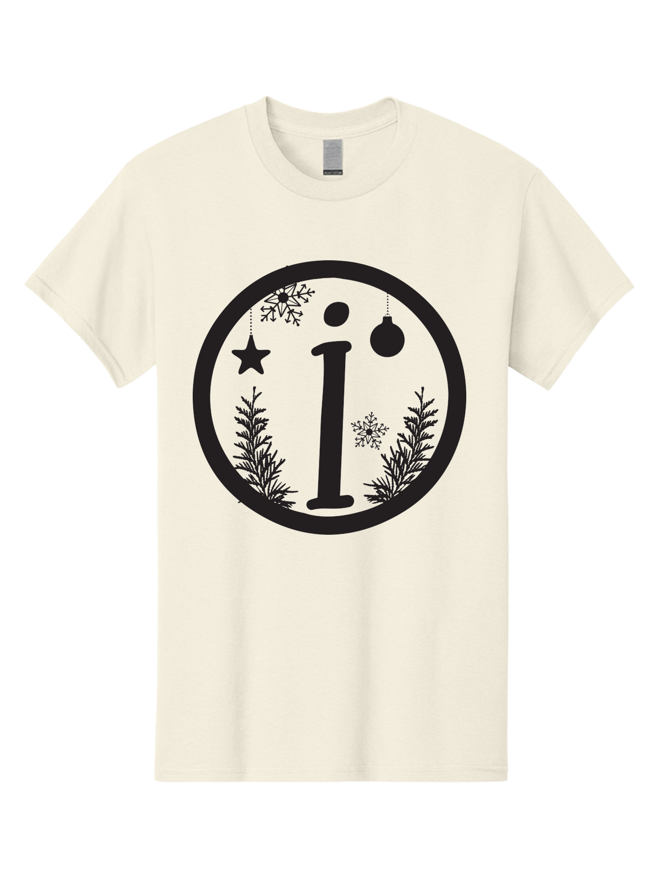 I Men'S Graphic Tee, 100% Cotton, Comfortable Casual Summer Wear, Machine Washable, Lowercase I, Christmas Ornaments, Snowflakes, Festive Decorations, Holiday Theme, Winter Scene, Star Decoration, Sprigs Of Evergreen Aac889 23