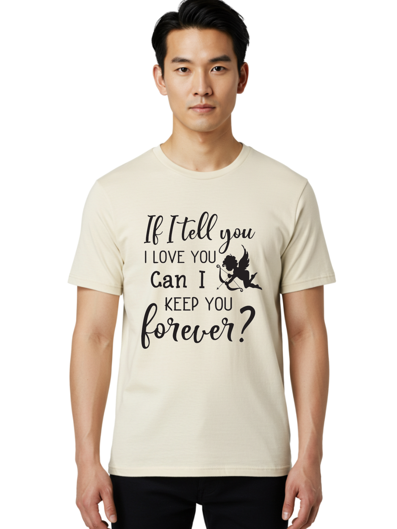 If-I-Tell-You-I-Love-You-Can-I-Keep-You-Forever Men'S Graphic Tee, 100% Cotton, Comfortable Casual Summer Wear, Machine Washable, Love Quote, Romantic Quote, Valentines Day Quote, Cupid Silhouette, Eternal Love, Love Forever, Quote About Love Aac891 4