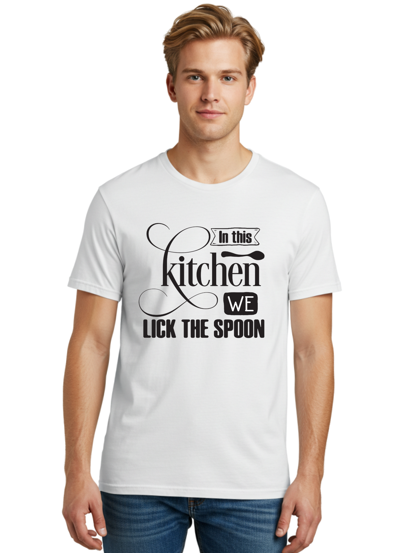 In-This-Kitchen-We-Lick-The-Spoon Men'S Graphic Tee, 100% Cotton, Comfortable Casual Summer Wear, Machine Washable, Kitchen Decor, Cooking Quotes, Culinary Inspiration, Cooking Humor, Kitchen Signs, Foodie Gifts, Lick The Spoon, Aac896 12