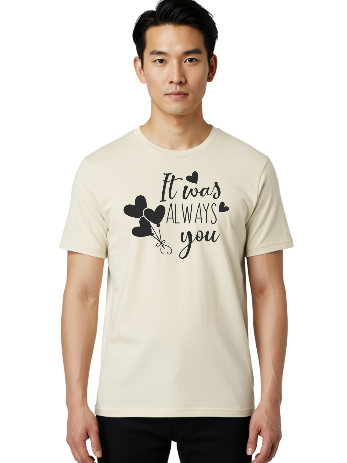 It-Was-Always-You Men'S Graphic Tee, 100% Cotton, Comfortable Casual Summer Wear, Machine Washable, Heartfelt Sentiments, Love Quotes, Romantic Phrases, Valentines Day Gifts, Heart Balloons, Love Messages, Sweet Nothings, Relationship Goals, Aac903 20