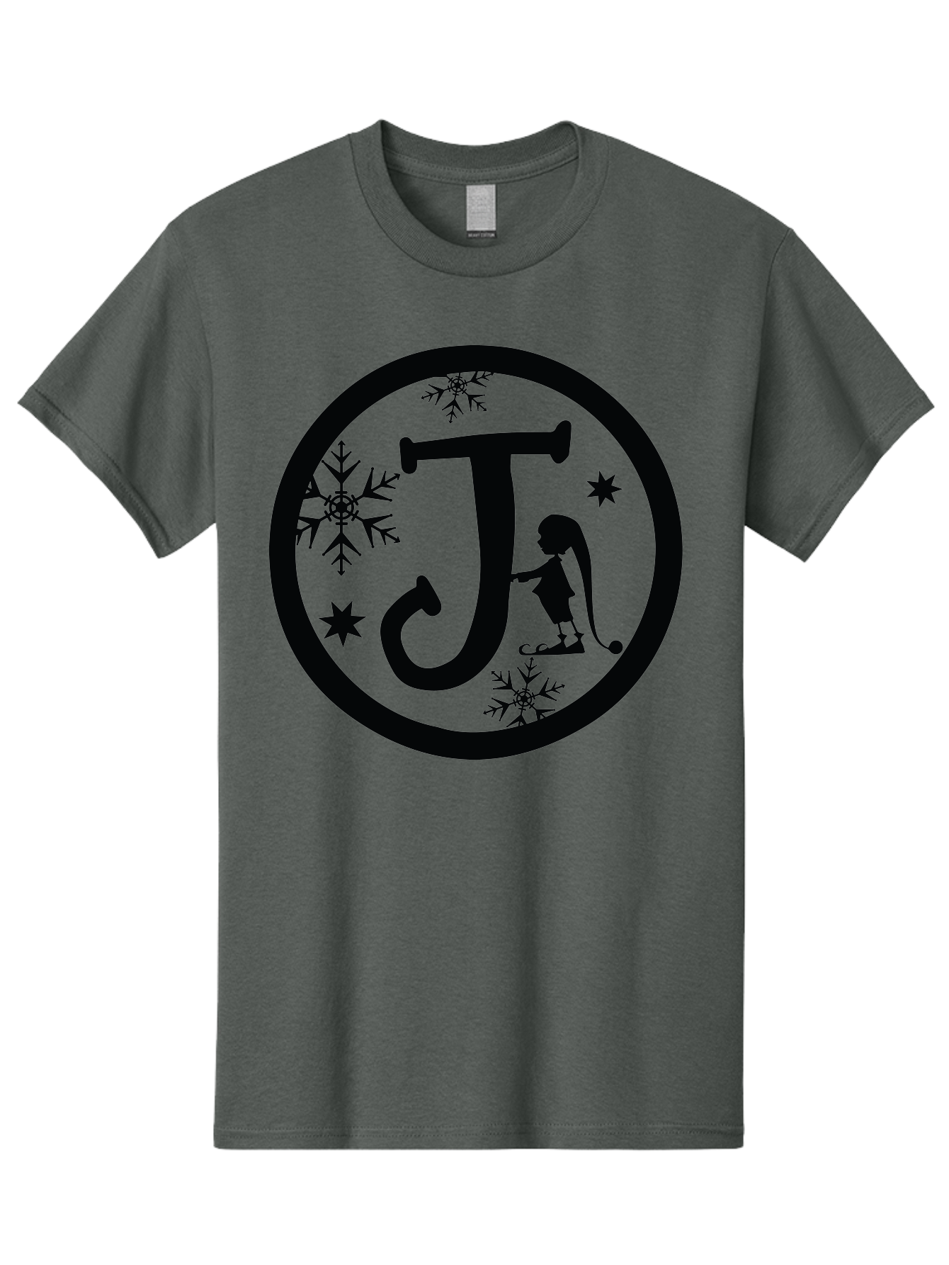 J Men'S Graphic Tee, 100% Cotton, Comfortable Casual Summer Wear, Machine Washable, Girl Playing Hockey, Winter Sports, Ice Hockey, Silhouette Design, Snowflakes, Stars, Letter J, Frosty Atmosphere, Womens Hockey, Youth Hockey Aac906 29