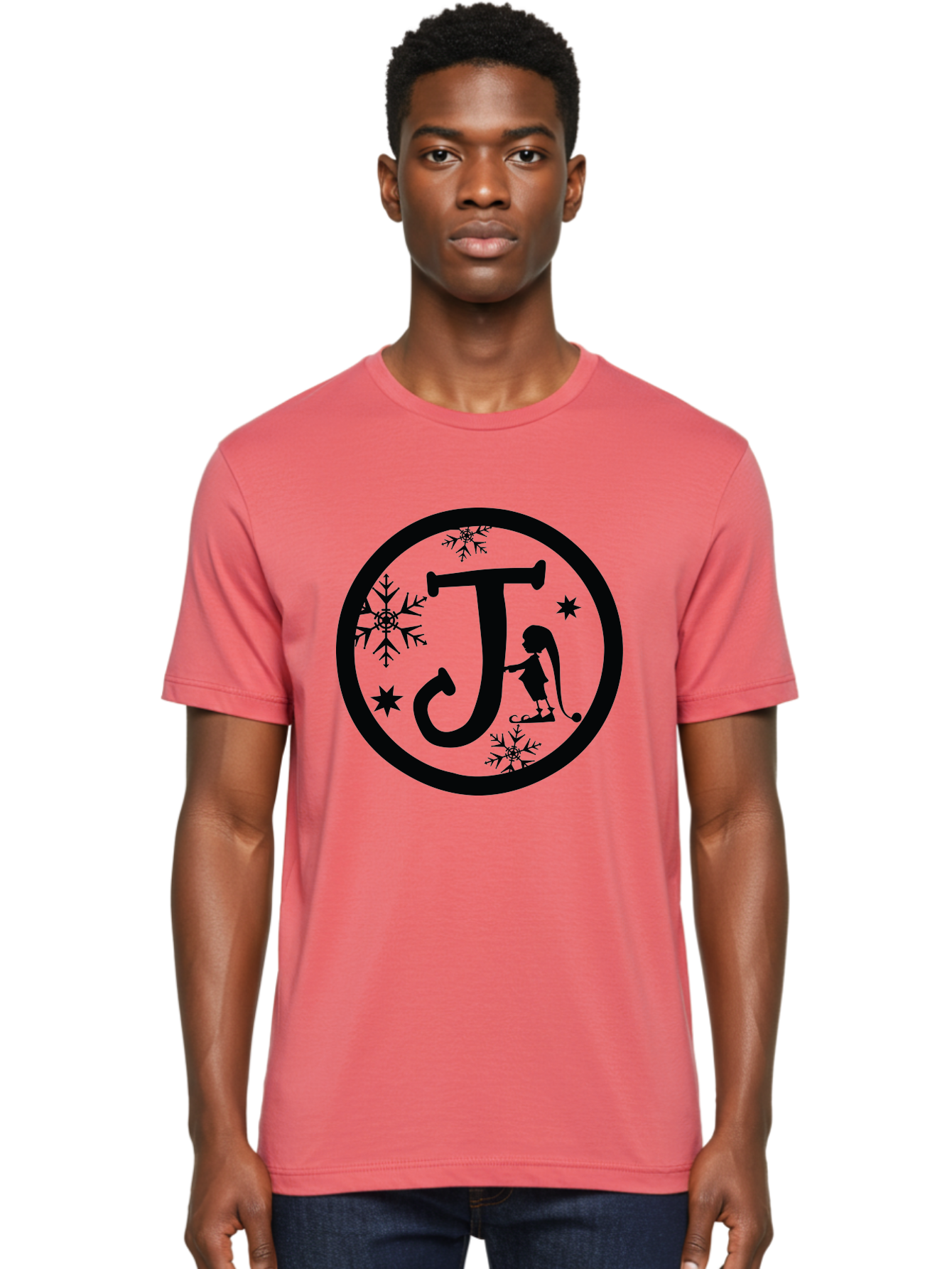 J Men'S Graphic Tee, 100% Cotton, Comfortable Casual Summer Wear, Machine Washable, Girl Playing Hockey, Winter Sports, Ice Hockey, Silhouette Design, Snowflakes, Stars, Letter J, Frosty Atmosphere, Womens Hockey, Youth Hockey Aac906 10