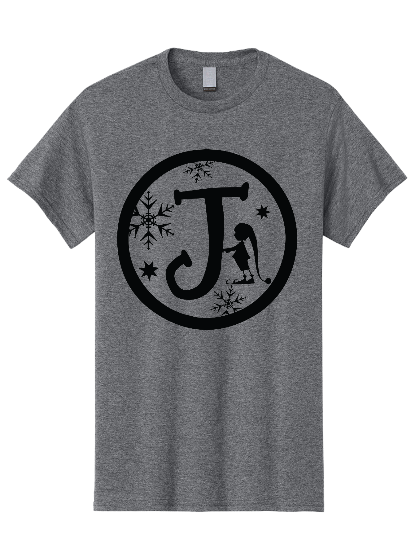 J Men'S Graphic Tee, 100% Cotton, Comfortable Casual Summer Wear, Machine Washable, Girl Playing Hockey, Winter Sports, Ice Hockey, Silhouette Design, Snowflakes, Stars, Letter J, Frosty Atmosphere, Womens Hockey, Youth Hockey Aac906 25