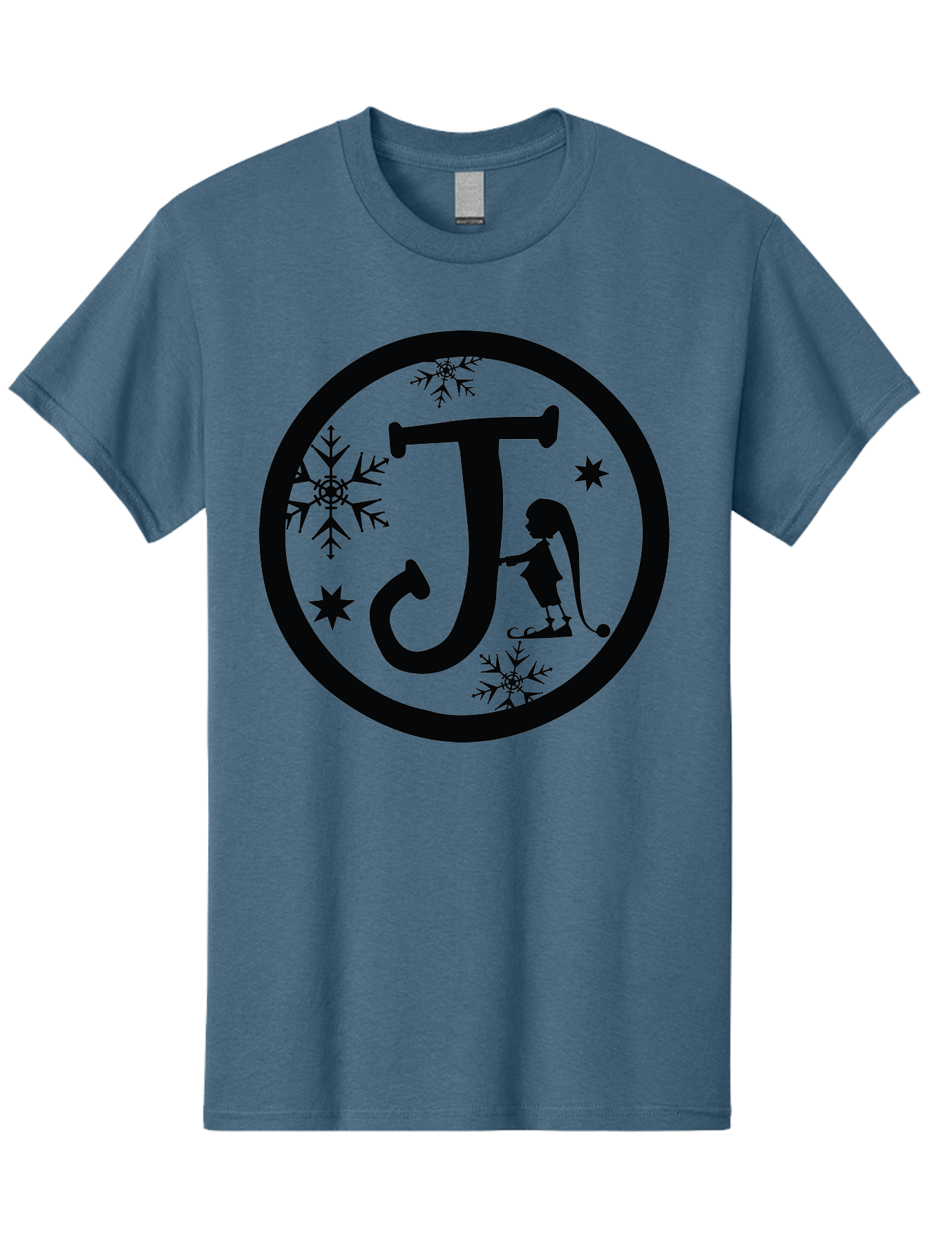 J Men'S Graphic Tee, 100% Cotton, Comfortable Casual Summer Wear, Machine Washable, Girl Playing Hockey, Winter Sports, Ice Hockey, Silhouette Design, Snowflakes, Stars, Letter J, Frosty Atmosphere, Womens Hockey, Youth Hockey Aac906 21
