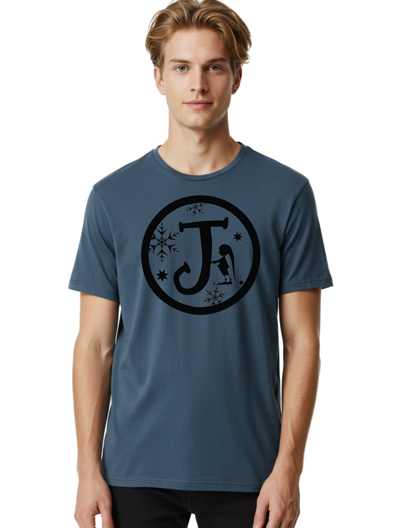 J Men'S Graphic Tee, 100% Cotton, Comfortable Casual Summer Wear, Machine Washable, Girl Playing Hockey, Winter Sports, Ice Hockey, Silhouette Design, Snowflakes, Stars, Letter J, Frosty Atmosphere, Womens Hockey, Youth Hockey Aac906 22