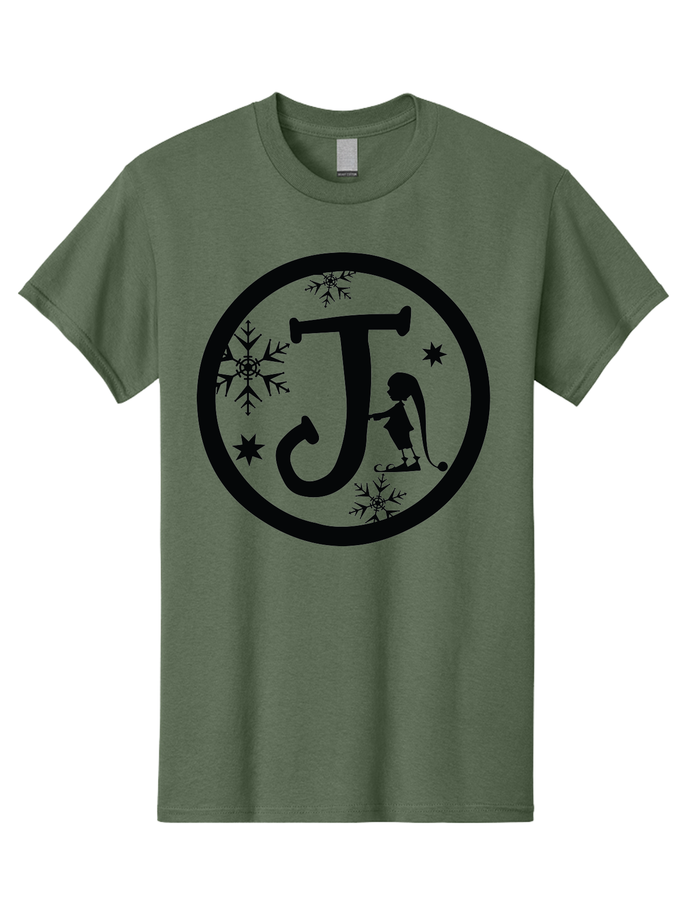 J Men'S Graphic Tee, 100% Cotton, Comfortable Casual Summer Wear, Machine Washable, Girl Playing Hockey, Winter Sports, Ice Hockey, Silhouette Design, Snowflakes, Stars, Letter J, Frosty Atmosphere, Womens Hockey, Youth Hockey Aac906 3