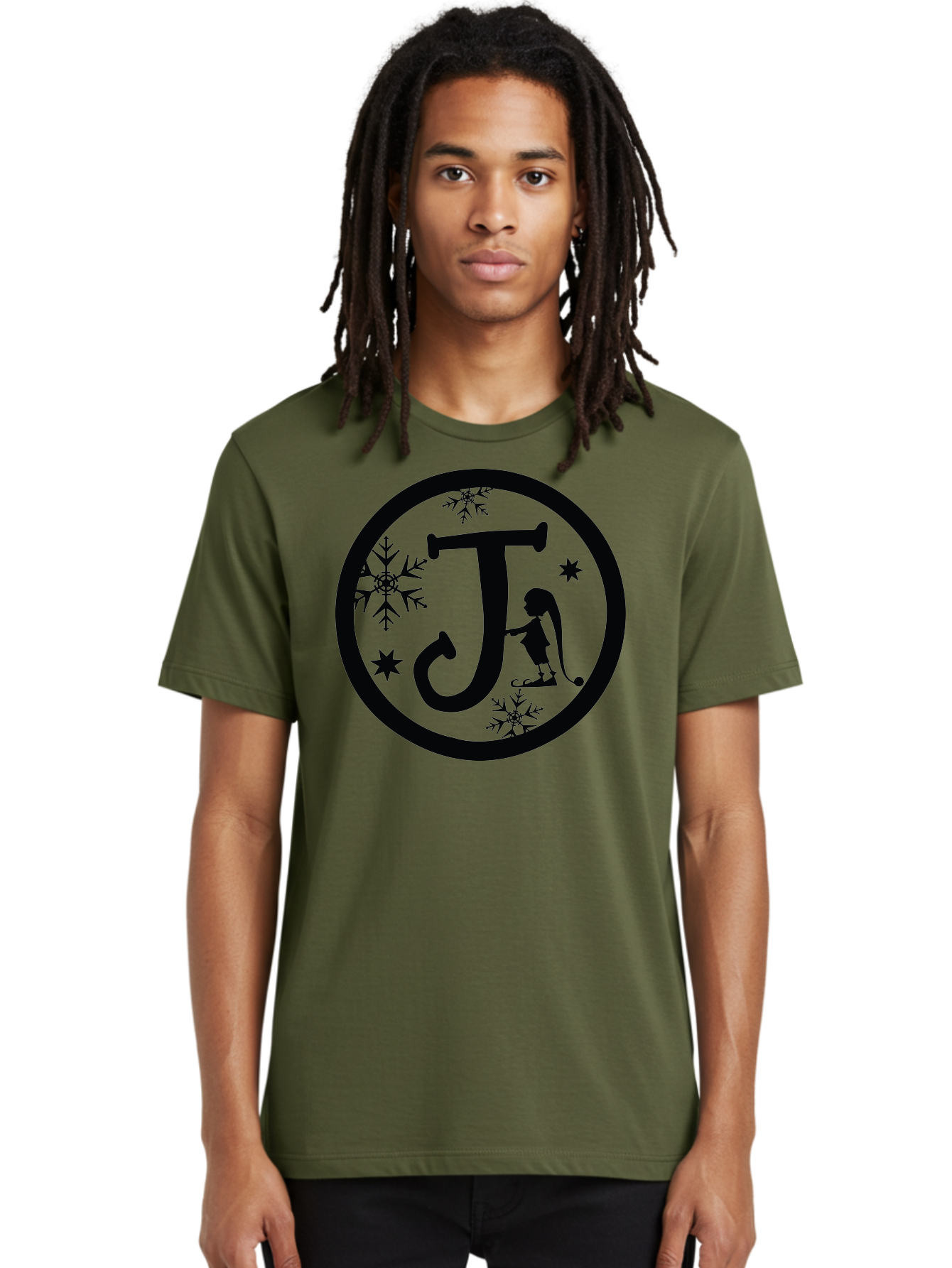 J Men'S Graphic Tee, 100% Cotton, Comfortable Casual Summer Wear, Machine Washable, Girl Playing Hockey, Winter Sports, Ice Hockey, Silhouette Design, Snowflakes, Stars, Letter J, Frosty Atmosphere, Womens Hockey, Youth Hockey Aac906 4
