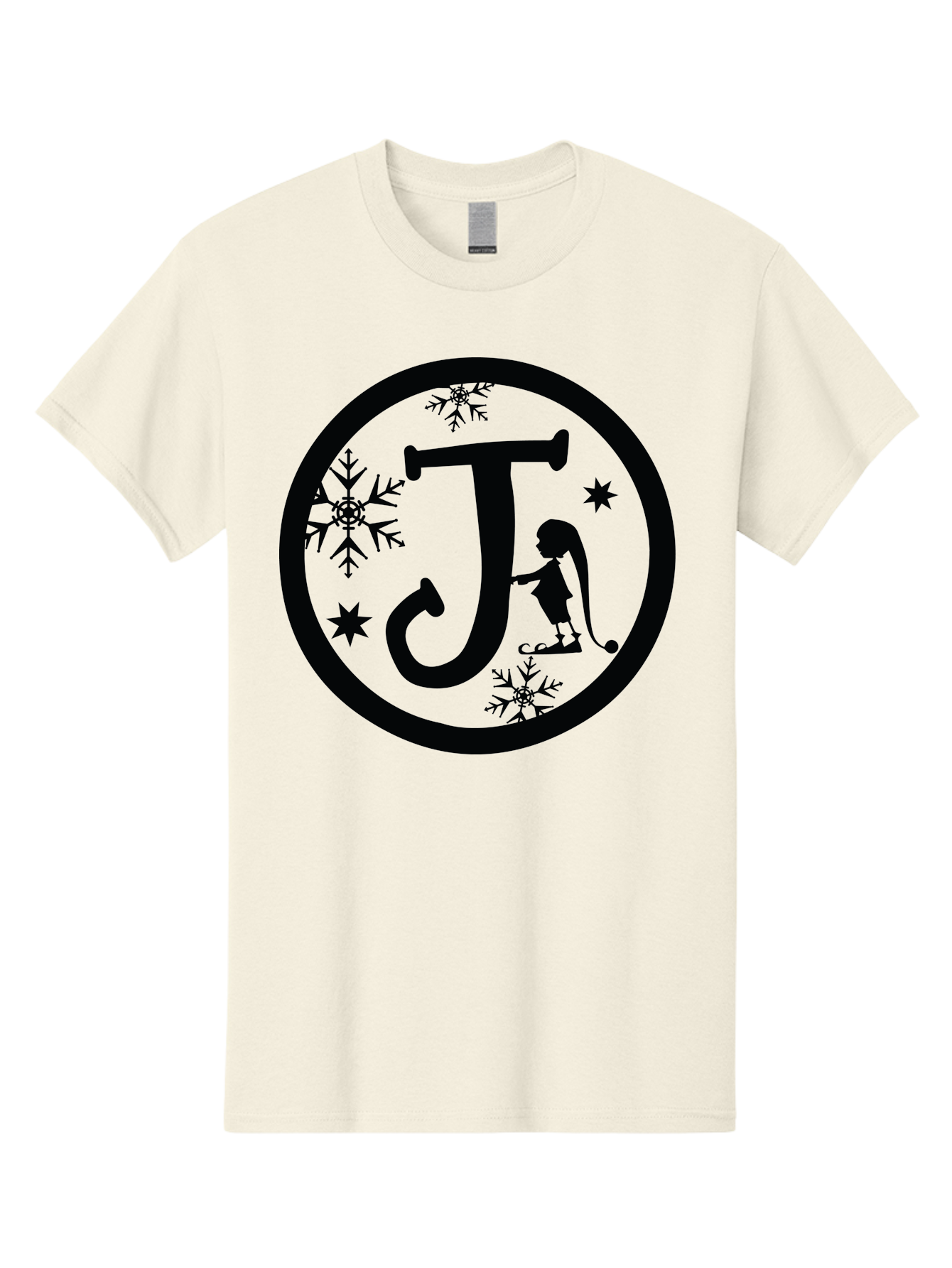 J Men'S Graphic Tee, 100% Cotton, Comfortable Casual Summer Wear, Machine Washable, Girl Playing Hockey, Winter Sports, Ice Hockey, Silhouette Design, Snowflakes, Stars, Letter J, Frosty Atmosphere, Womens Hockey, Youth Hockey Aac906 17