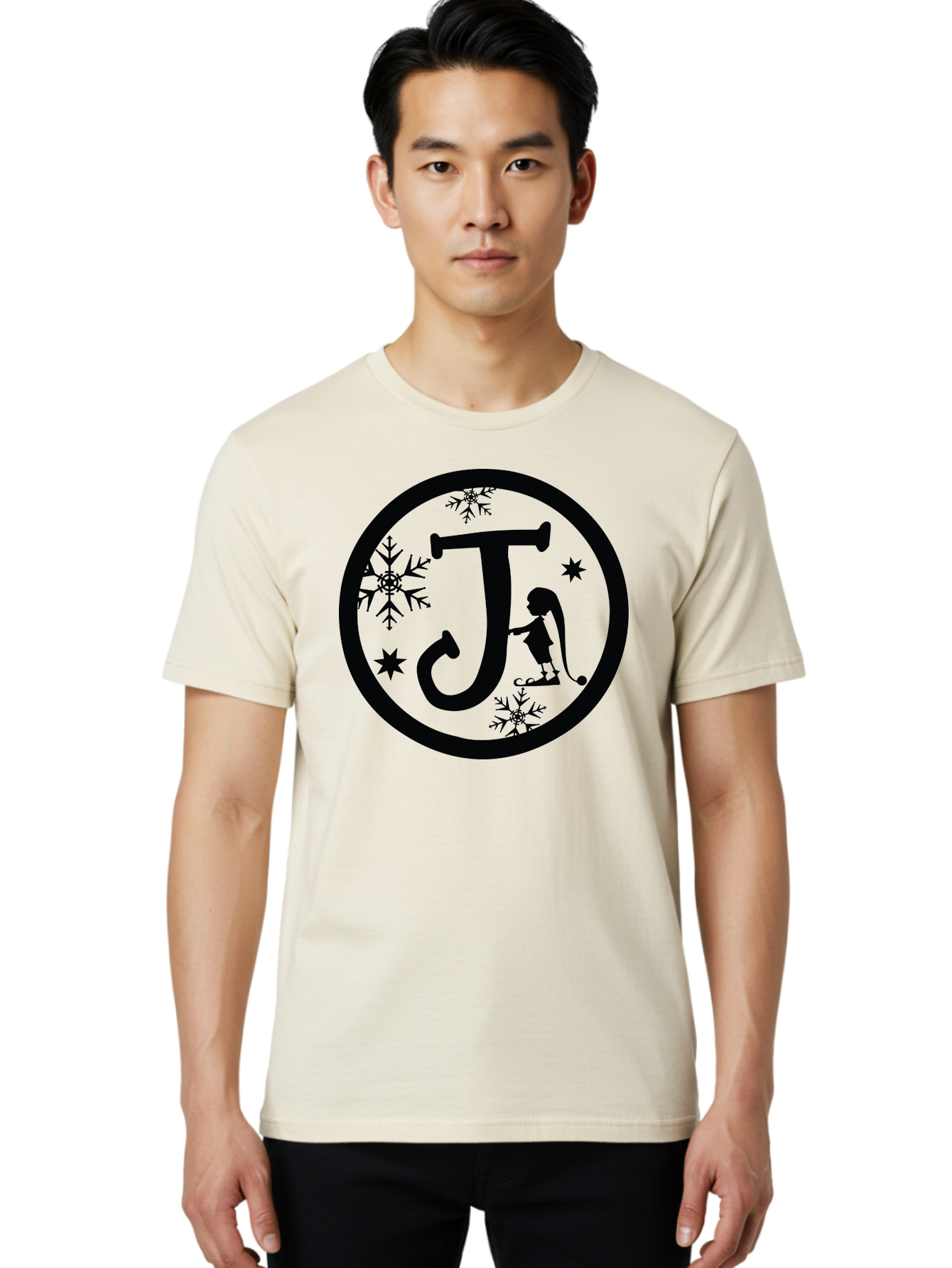 J Men'S Graphic Tee, 100% Cotton, Comfortable Casual Summer Wear, Machine Washable, Girl Playing Hockey, Winter Sports, Ice Hockey, Silhouette Design, Snowflakes, Stars, Letter J, Frosty Atmosphere, Womens Hockey, Youth Hockey Aac906 18