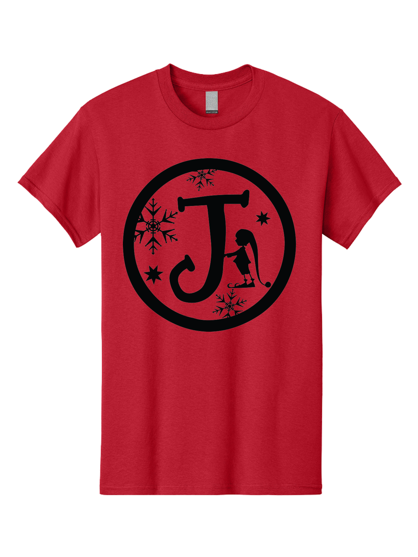 J Men'S Graphic Tee, 100% Cotton, Comfortable Casual Summer Wear, Machine Washable, Girl Playing Hockey, Winter Sports, Ice Hockey, Silhouette Design, Snowflakes, Stars, Letter J, Frosty Atmosphere, Womens Hockey, Youth Hockey Aac906 7
