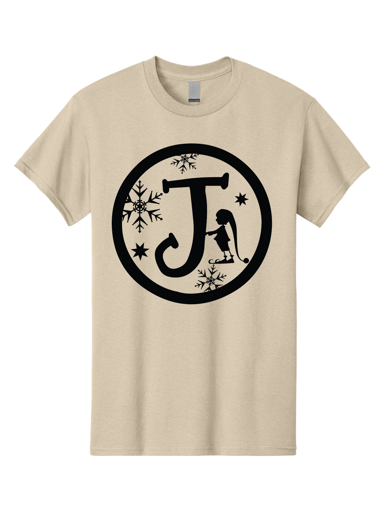 J Men'S Graphic Tee, 100% Cotton, Comfortable Casual Summer Wear, Machine Washable, Girl Playing Hockey, Winter Sports, Ice Hockey, Silhouette Design, Snowflakes, Stars, Letter J, Frosty Atmosphere, Womens Hockey, Youth Hockey Aac906 5
