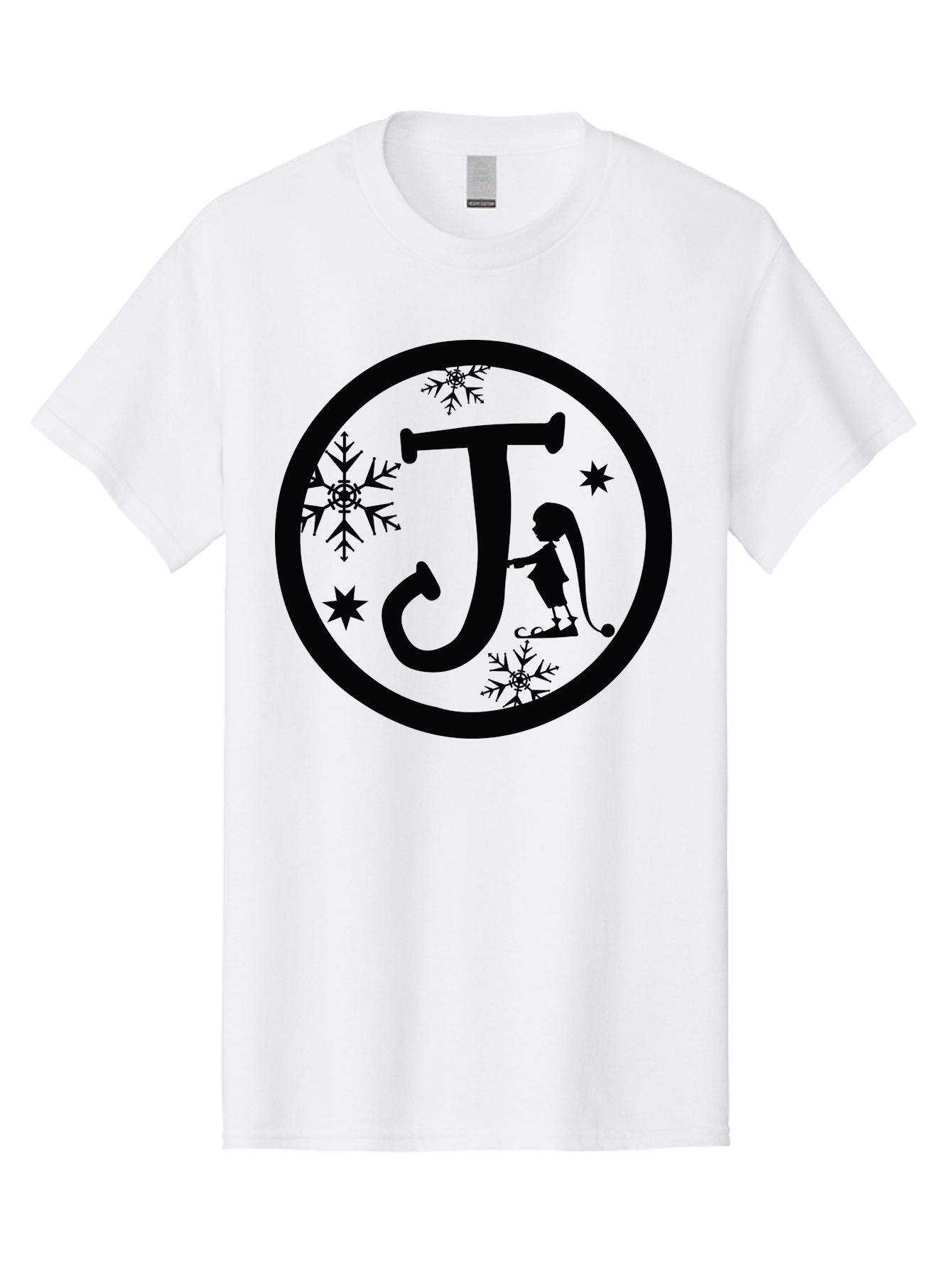 J Men'S Graphic Tee, 100% Cotton, Comfortable Casual Summer Wear, Machine Washable, Girl Playing Hockey, Winter Sports, Ice Hockey, Silhouette Design, Snowflakes, Stars, Letter J, Frosty Atmosphere, Womens Hockey, Youth Hockey Aac906 23