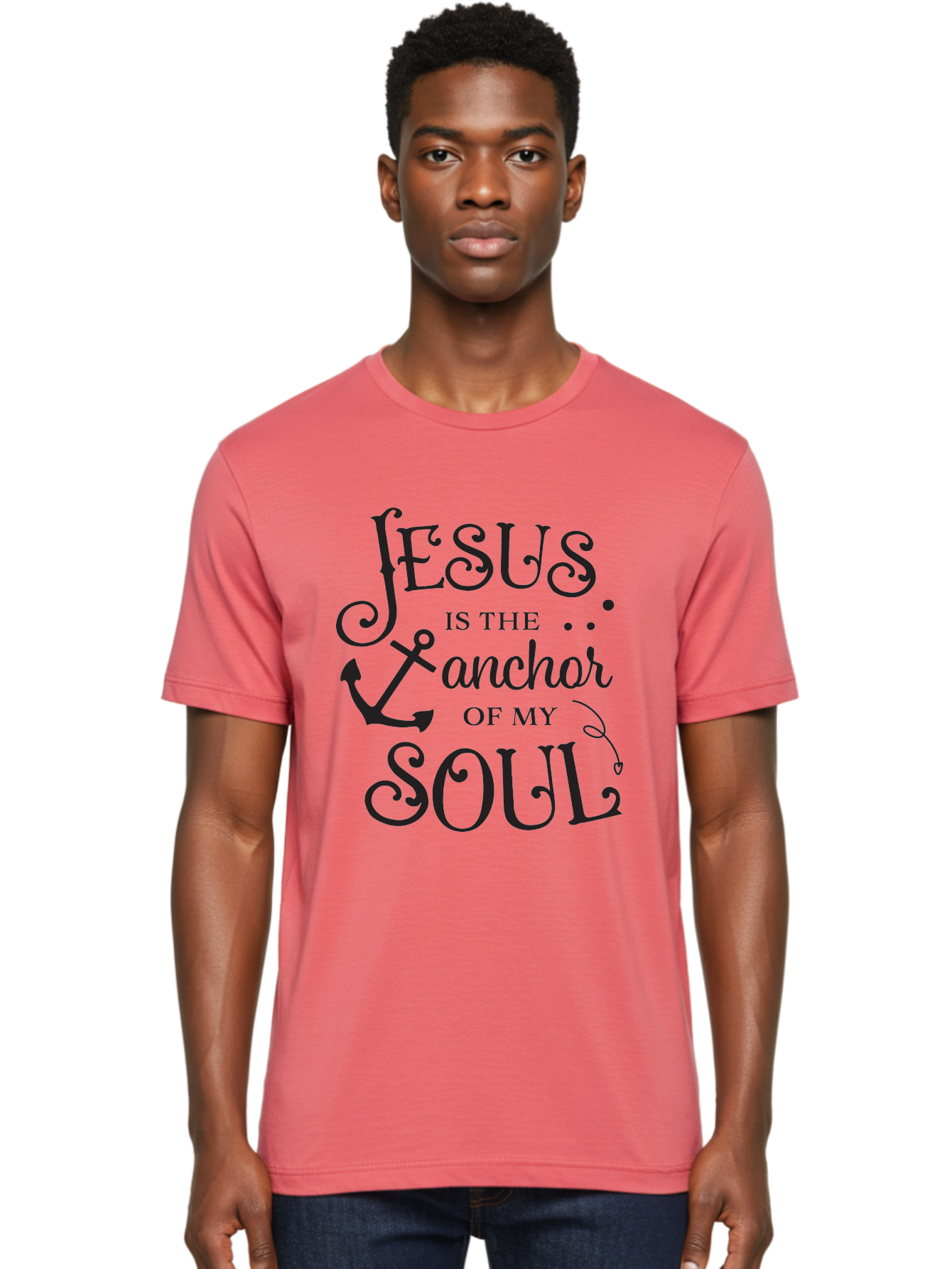 Jesus-Is-The-Anchor-Of-My-Soul Men'S Graphic Tee, 100% Cotton, Comfortable Casual Summer Wear, Machine Washable, Faith-Based Quote, Inspirational Message, Jesus Anchor, Soul Anchor, Christian Symbolism, Biblical Reference, Motivational Phrase, Aac909 18