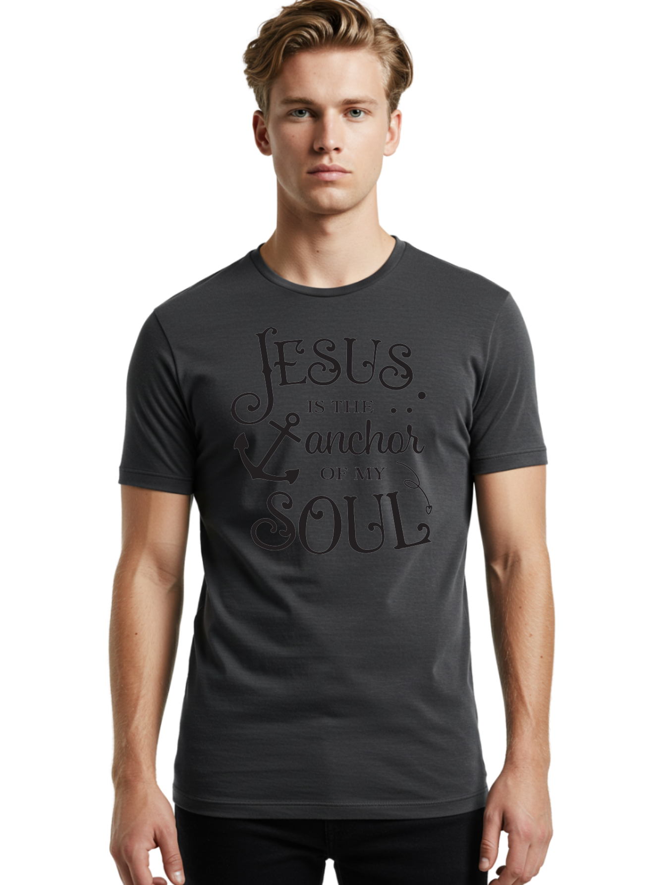 Jesus-Is-The-Anchor-Of-My-Soul Men'S Graphic Tee, 100% Cotton, Comfortable Casual Summer Wear, Machine Washable, Faith-Based Quote, Inspirational Message, Jesus Anchor, Soul Anchor, Christian Symbolism, Biblical Reference, Motivational Phrase, Aac909 24