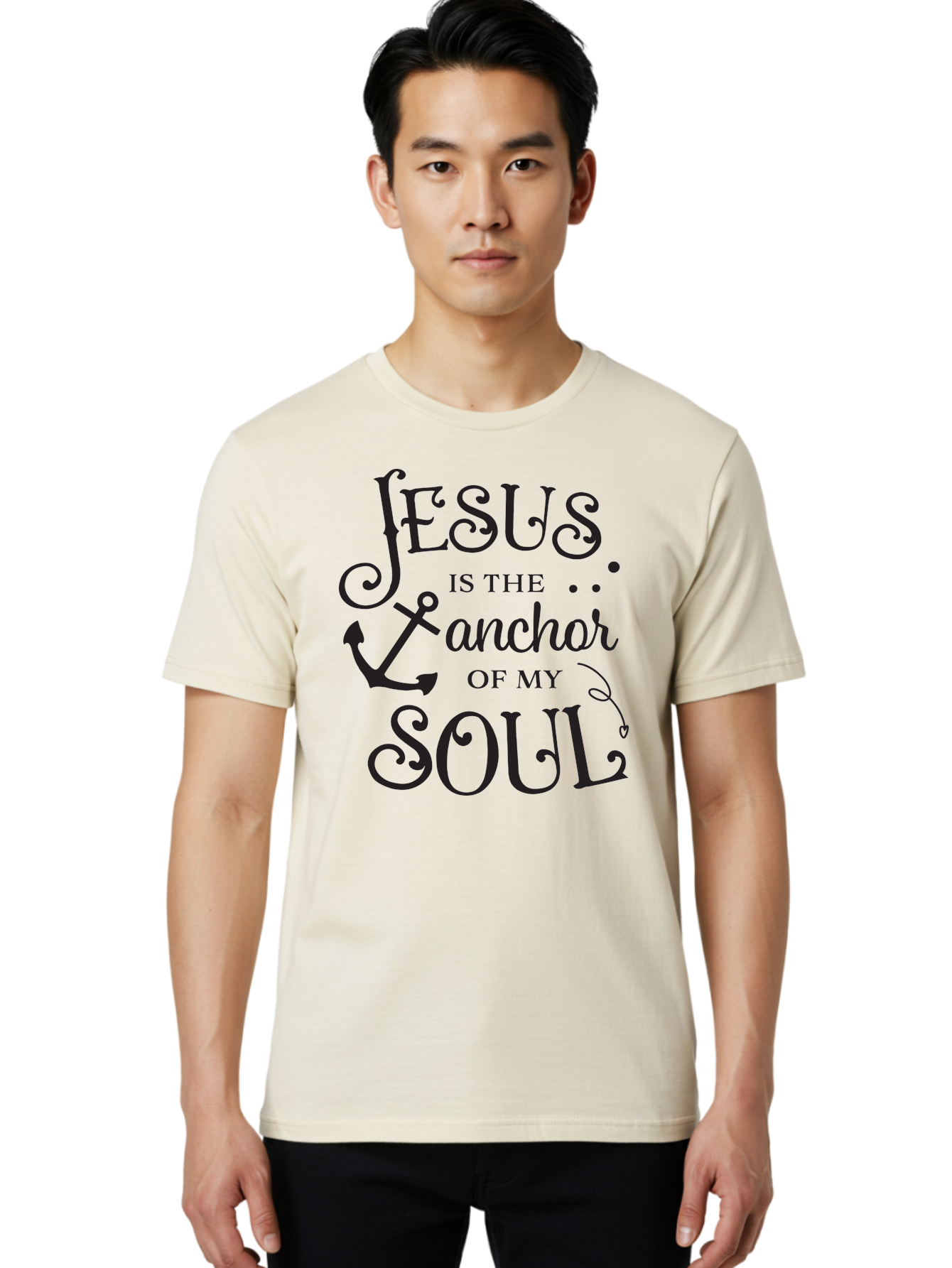 Jesus-Is-The-Anchor-Of-My-Soul Men'S Graphic Tee, 100% Cotton, Comfortable Casual Summer Wear, Machine Washable, Faith-Based Quote, Inspirational Message, Jesus Anchor, Soul Anchor, Christian Symbolism, Biblical Reference, Motivational Phrase, Aac909 14
