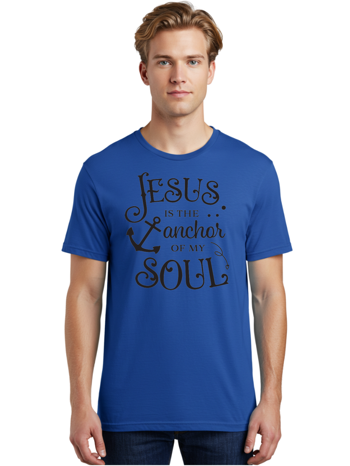 Jesus-Is-The-Anchor-Of-My-Soul Men'S Graphic Tee, 100% Cotton, Comfortable Casual Summer Wear, Machine Washable, Faith-Based Quote, Inspirational Message, Jesus Anchor, Soul Anchor, Christian Symbolism, Biblical Reference, Motivational Phrase, Aac909 30