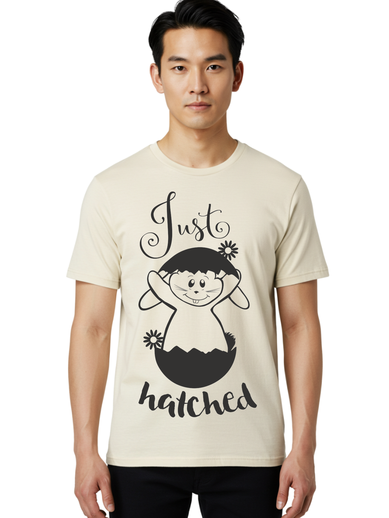 Just-Hatched Men'S Graphic Tee, 100% Cotton, Comfortable Casual Summer Wear, Machine Washable, Cute Cartoon Character, Hatching From Egg, Playful Design, Easter Theme, Funny Illustration, Whimsical Art, Baby Chick, Adorable Graphic Aac915 10