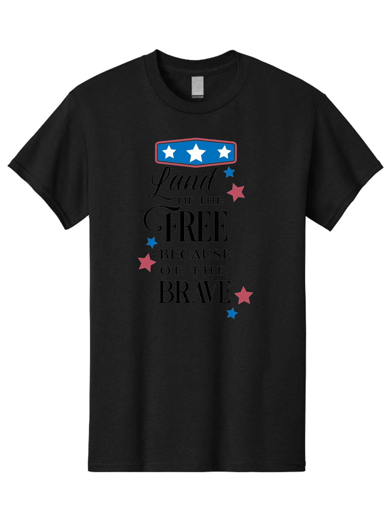 Land-Of-Free-Because-Of-Brave Men'S Graphic Tee, 100% Cotton, Comfortable Casual Summer Wear, Machine Washable, Patriotic Quote, Inspirational Phrase, Red White And Blue Theme, Freedom And Bravery, Stars And Stripes, Usa Pride, Aac924 25