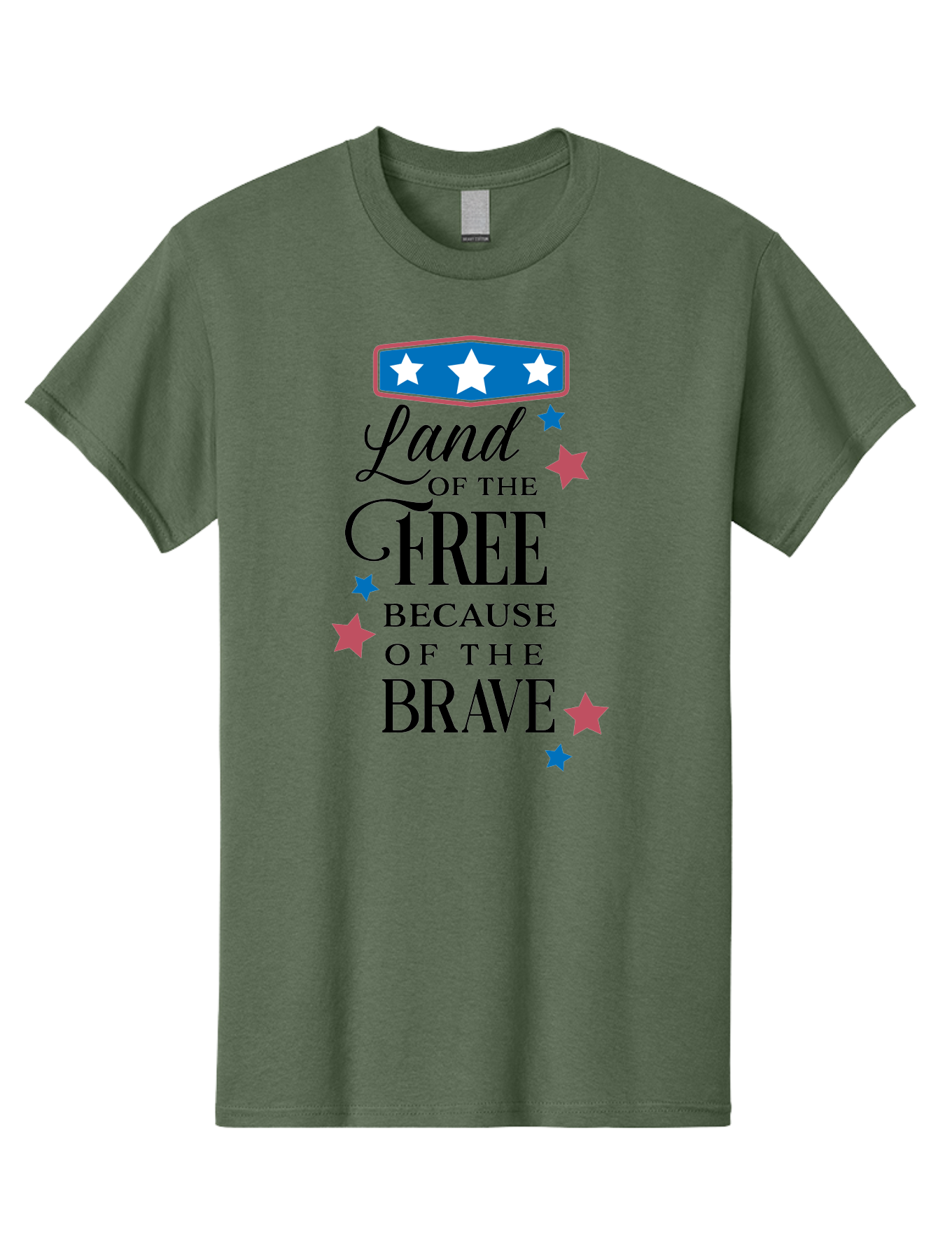 Land-Of-Free-Because-Of-Brave Men'S Graphic Tee, 100% Cotton, Comfortable Casual Summer Wear, Machine Washable, Patriotic Quote, Inspirational Phrase, Red White And Blue Theme, Freedom And Bravery, Stars And Stripes, Usa Pride, Aac924 23