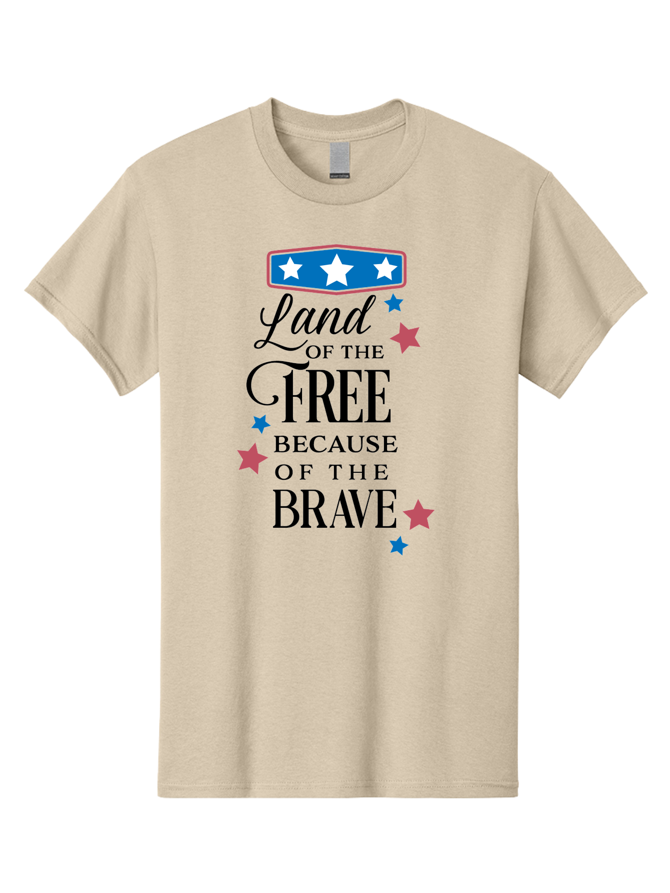 Land-Of-Free-Because-Of-Brave Men'S Graphic Tee, 100% Cotton, Comfortable Casual Summer Wear, Machine Washable, Patriotic Quote, Inspirational Phrase, Red White And Blue Theme, Freedom And Bravery, Stars And Stripes, Usa Pride, Aac924 29