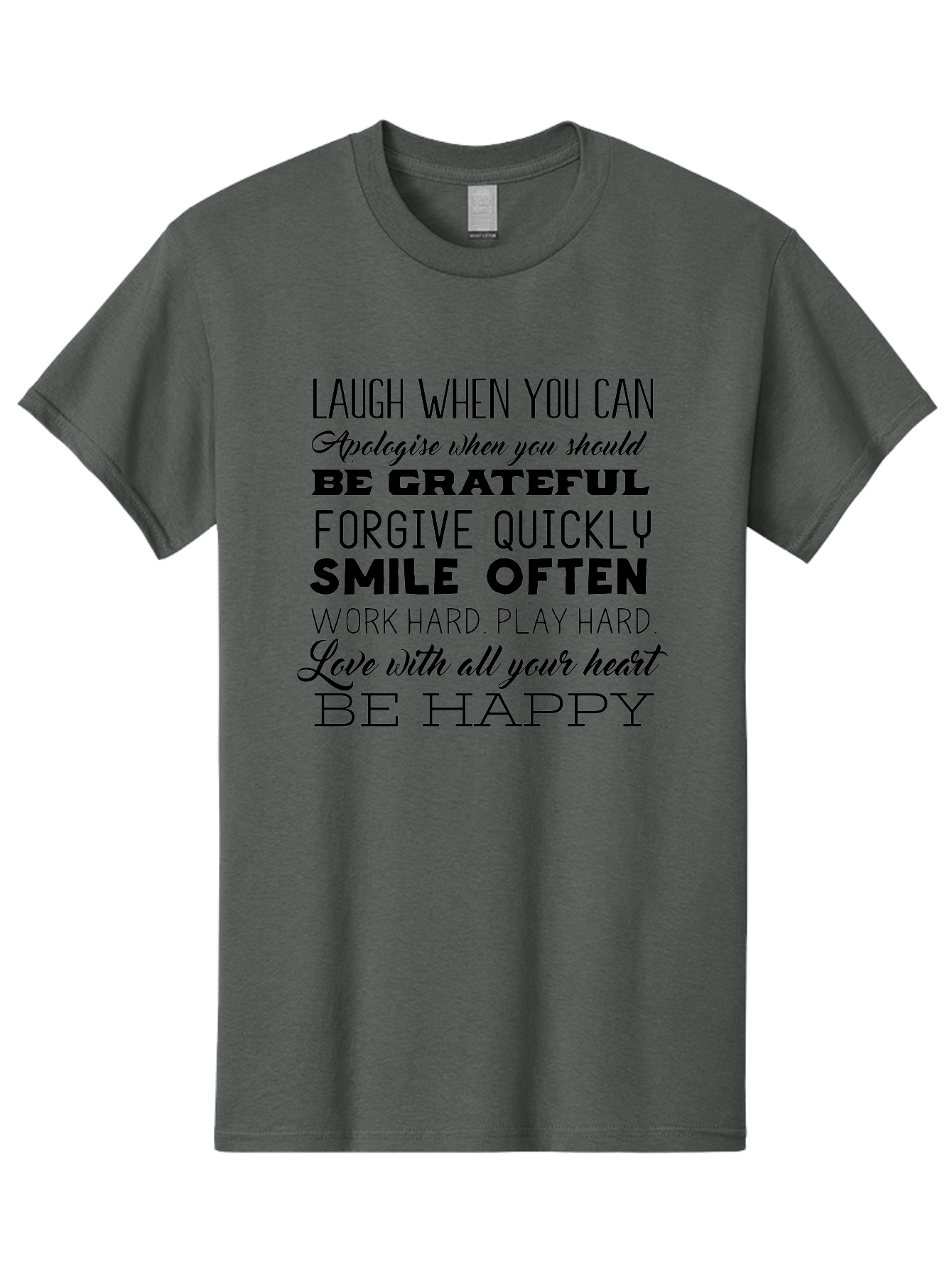 Laugh-When-You-Can Men'S Graphic Tee, 100% Cotton, Comfortable Casual Summer Wear, Machine Washable, Inspirational Quotes, Motivational Messages, Positive Affirmations, Happiness, Gratitude, Forgiveness, Smiling, Hard Work, Love Aac926 27