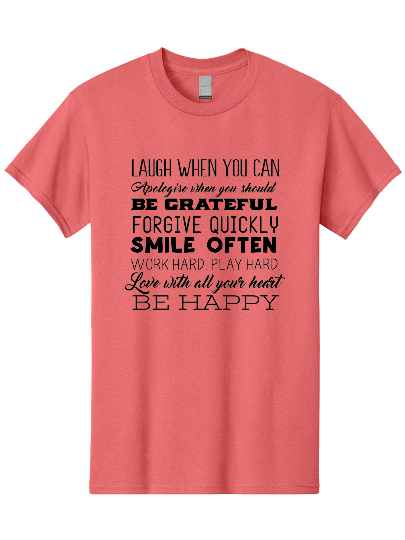 Laugh-When-You-Can Men'S Graphic Tee, 100% Cotton, Comfortable Casual Summer Wear, Machine Washable, Inspirational Quotes, Motivational Messages, Positive Affirmations, Happiness, Gratitude, Forgiveness, Smiling, Hard Work, Love Aac926 7