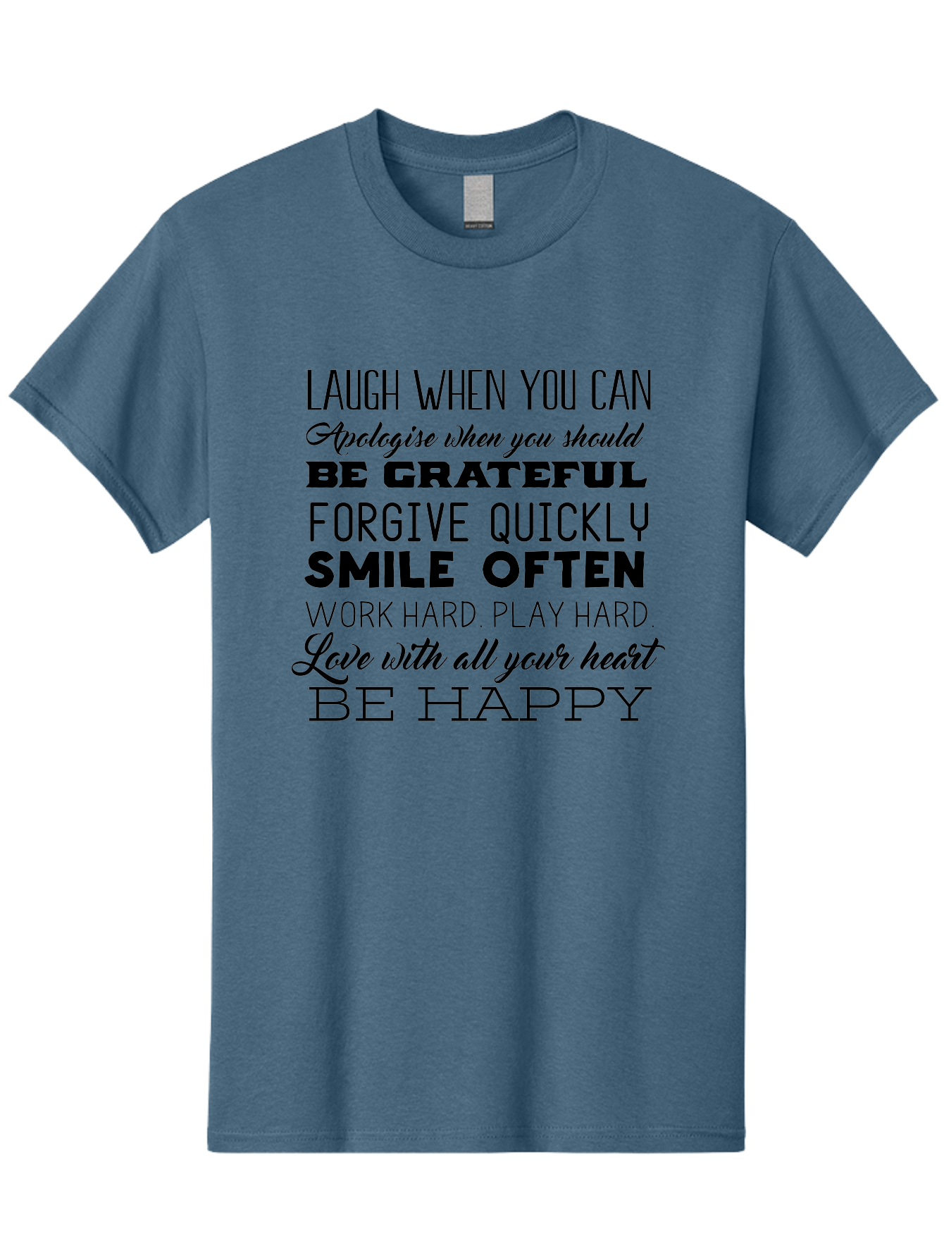 Laugh-When-You-Can Men'S Graphic Tee, 100% Cotton, Comfortable Casual Summer Wear, Machine Washable, Inspirational Quotes, Motivational Messages, Positive Affirmations, Happiness, Gratitude, Forgiveness, Smiling, Hard Work, Love Aac926 17