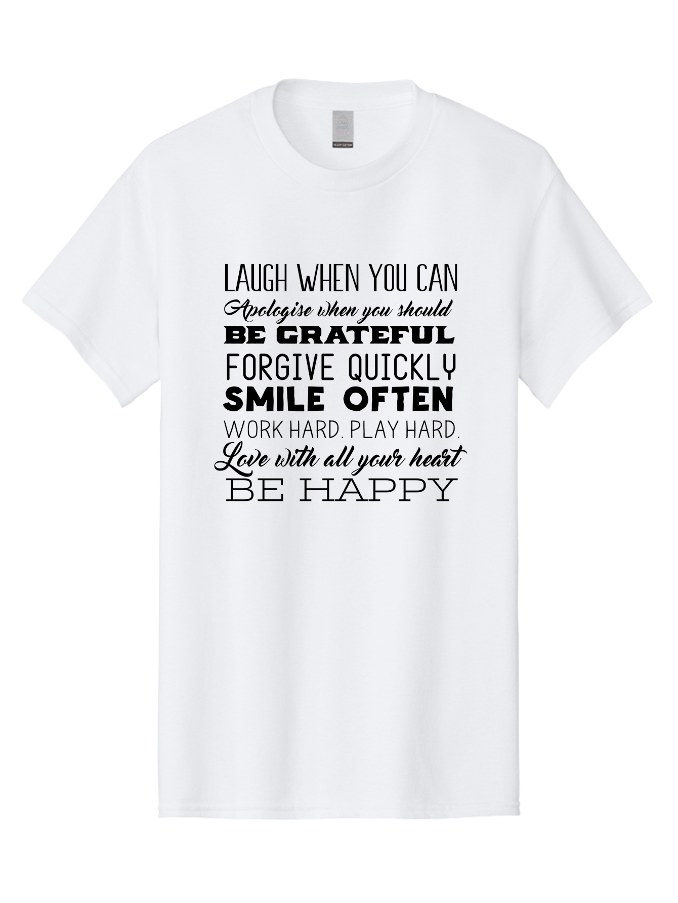 Laugh-When-You-Can Men'S Graphic Tee, 100% Cotton, Comfortable Casual Summer Wear, Machine Washable, Inspirational Quotes, Motivational Messages, Positive Affirmations, Happiness, Gratitude, Forgiveness, Smiling, Hard Work, Love Aac926 23