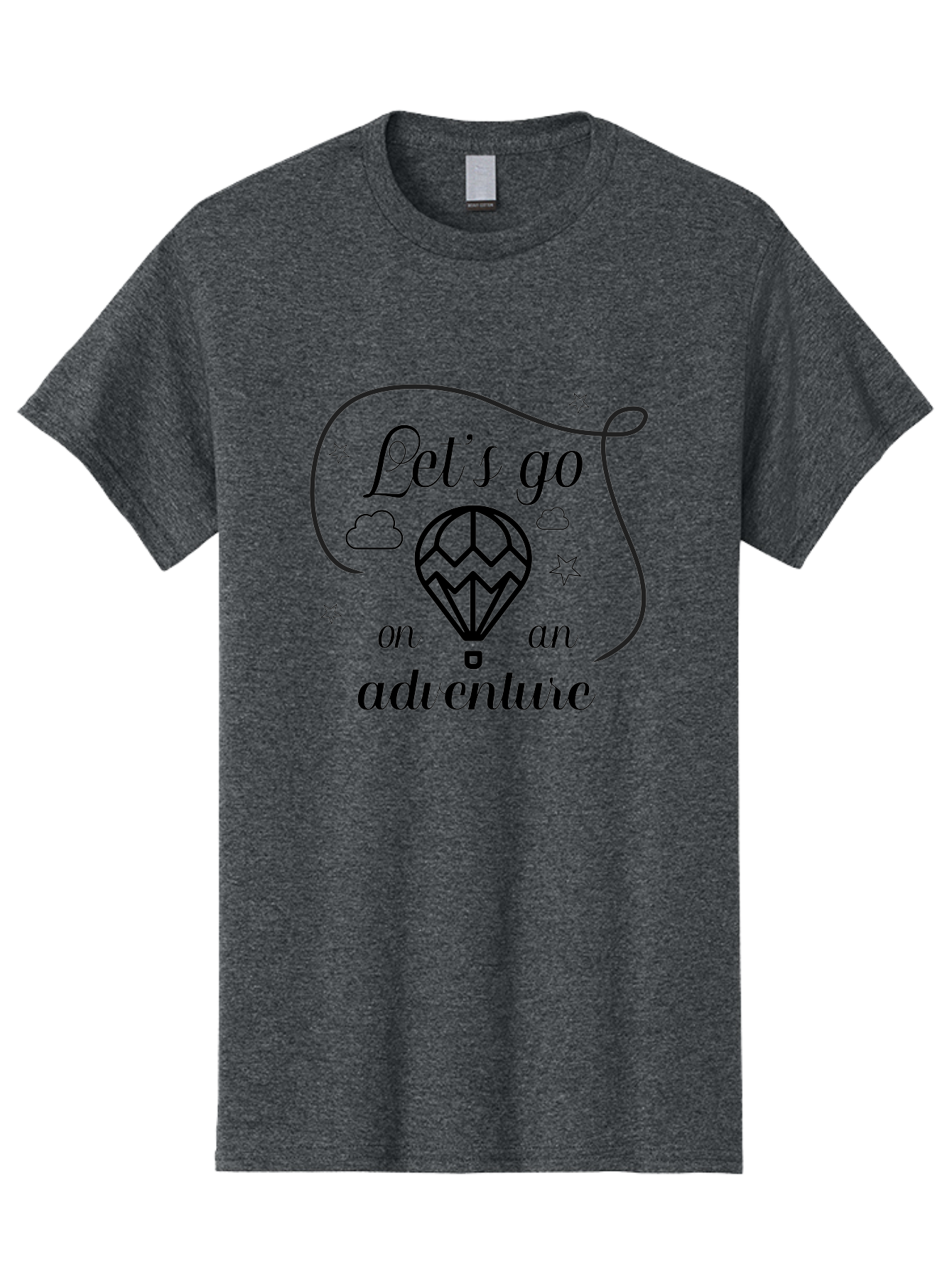 Let-S-Go-On-Adventure Men'S Graphic Tee, 100% Cotton, Comfortable Casual Summer Wear, Machine Washable, Hot Air Balloon, Adventure Travel, Inspirational Quote, Motivational Phrase, Let'S Go On Adventure, Whimsical Design, Stars, Clouds Aac935 29