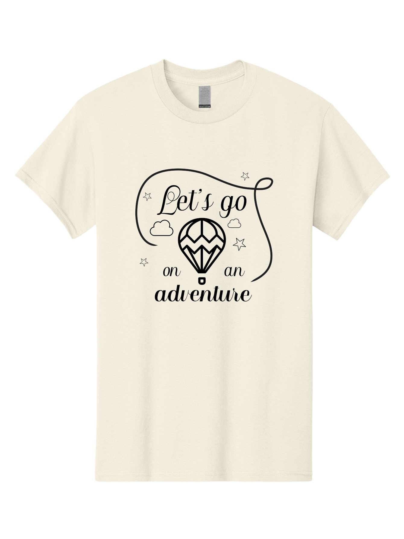 Let-S-Go-On-Adventure Men'S Graphic Tee, 100% Cotton, Comfortable Casual Summer Wear, Machine Washable, Hot Air Balloon, Adventure Travel, Inspirational Quote, Motivational Phrase, Let'S Go On Adventure, Whimsical Design, Stars, Clouds Aac935 13