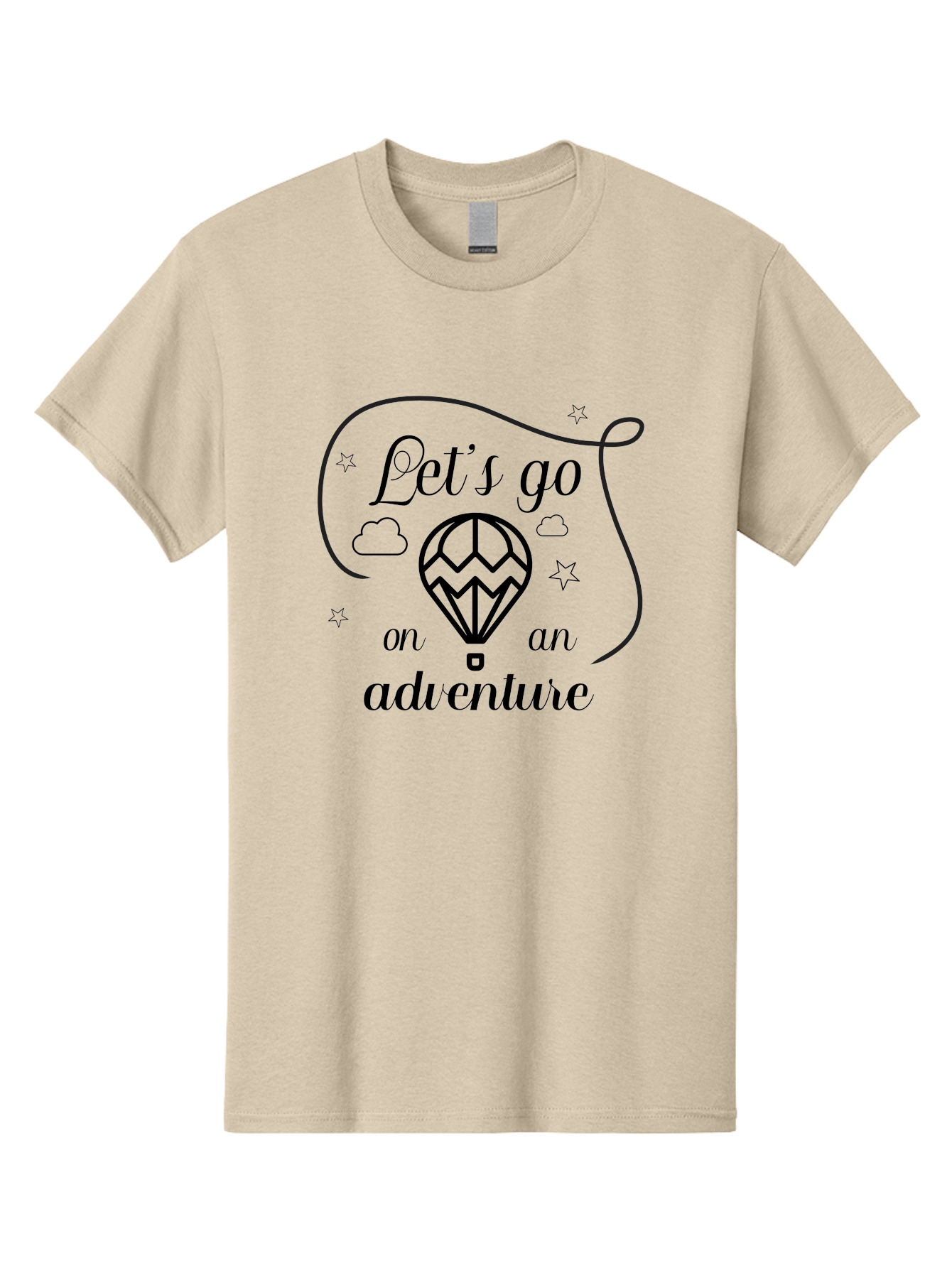 Let-S-Go-On-Adventure Men'S Graphic Tee, 100% Cotton, Comfortable Casual Summer Wear, Machine Washable, Hot Air Balloon, Adventure Travel, Inspirational Quote, Motivational Phrase, Let'S Go On Adventure, Whimsical Design, Stars, Clouds Aac935 17