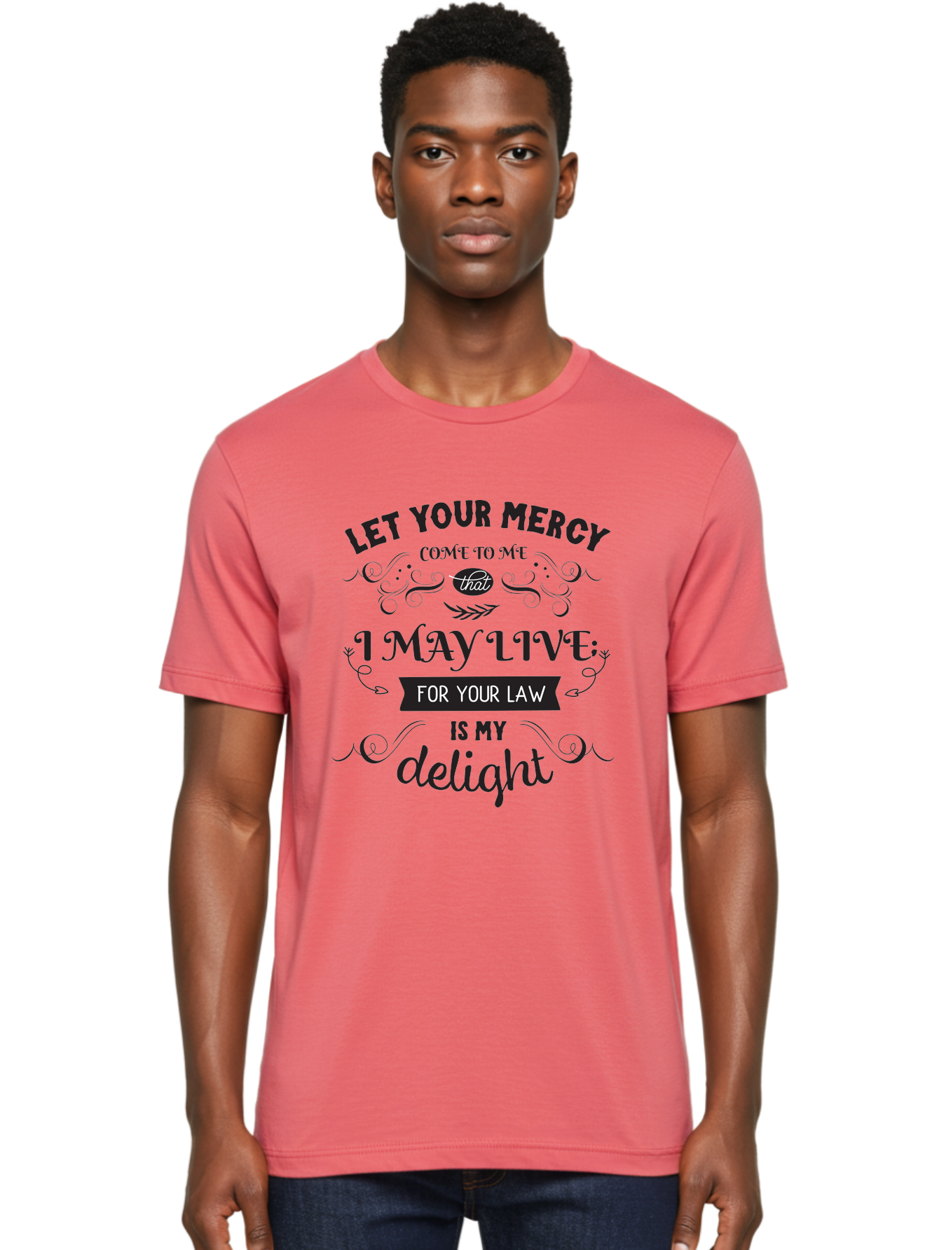 Let-Your-Mercy Men'S Graphic Tee, 100% Cotton, Comfortable Casual Summer Wear, Machine Washable, Inspirational Quote, Motivational Text, Psalm 119, Bible Verse, Spiritual Message, Faith-Based Art, Scripture Art, Decorative Typography, Aac938 14