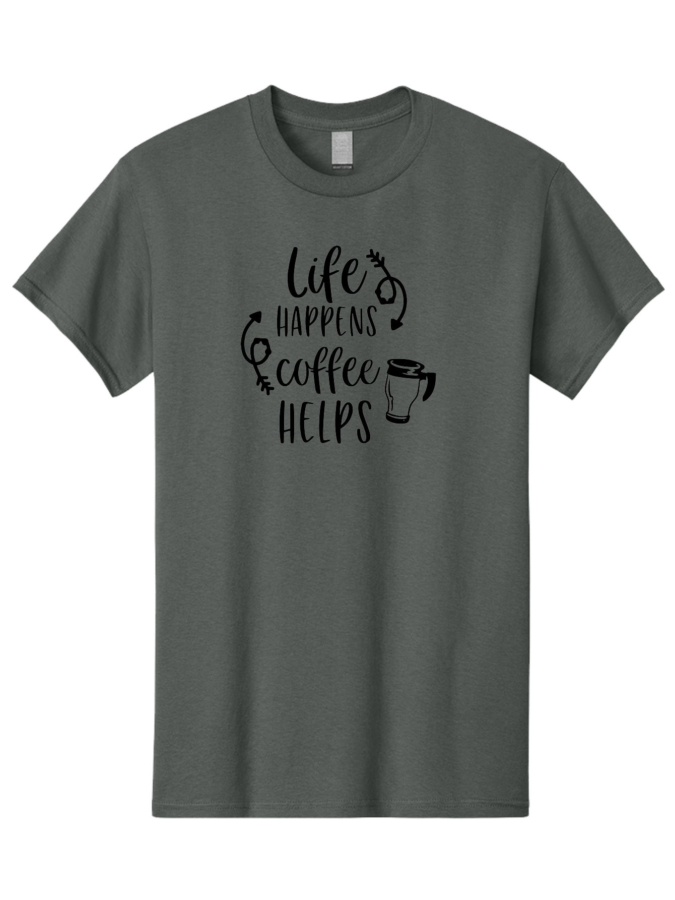 Life-Happens-Coffee-Helps Men'S Graphic Tee, 100% Cotton, Comfortable Casual Summer Wear, Machine Washable, Coffee Quote, Morning Motivation, Coffee Lover, Coffee Break, Daily Grind, Coffee Culture, Funny Quote Aac942 23