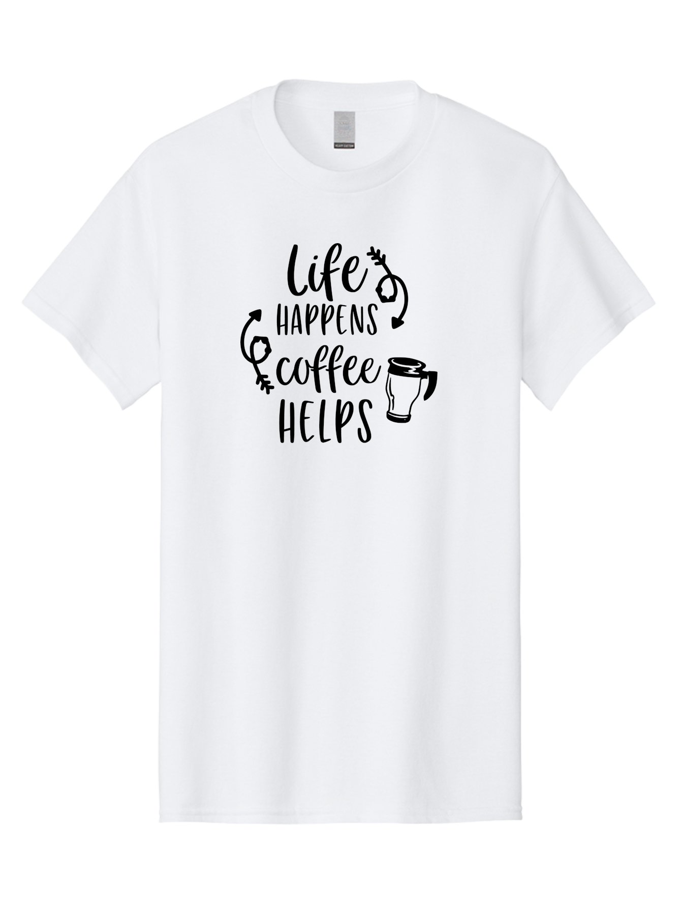 Life-Happens-Coffee-Helps Men'S Graphic Tee, 100% Cotton, Comfortable Casual Summer Wear, Machine Washable, Coffee Quote, Morning Motivation, Coffee Lover, Coffee Break, Daily Grind, Coffee Culture, Funny Quote Aac942 1