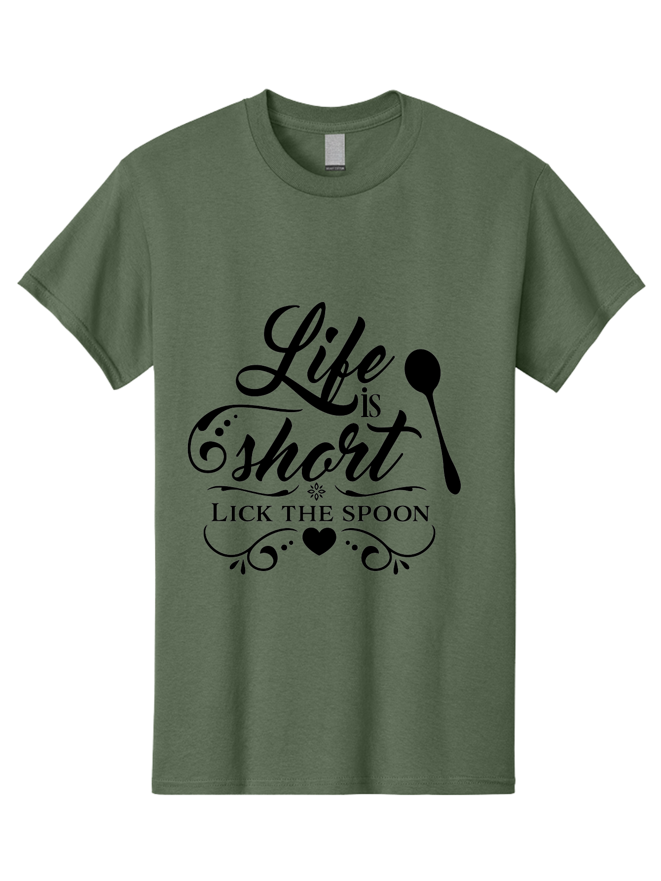 Life-Is-Short-Lick-The-Spoon Men'S Graphic Tee, 100% Cotton, Comfortable Casual Summer Wear, Machine Washable, Life Is Short, Lick The Spoon, Inspirational Quotes, Kitchen Utensils, Cooking Quotes, Foodie Sayings, Spoon, Heart, Aac946 5