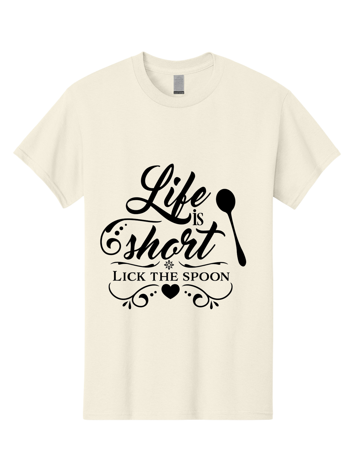 Life-Is-Short-Lick-The-Spoon Men'S Graphic Tee, 100% Cotton, Comfortable Casual Summer Wear, Machine Washable, Life Is Short, Lick The Spoon, Inspirational Quotes, Kitchen Utensils, Cooking Quotes, Foodie Sayings, Spoon, Heart, Aac946 25