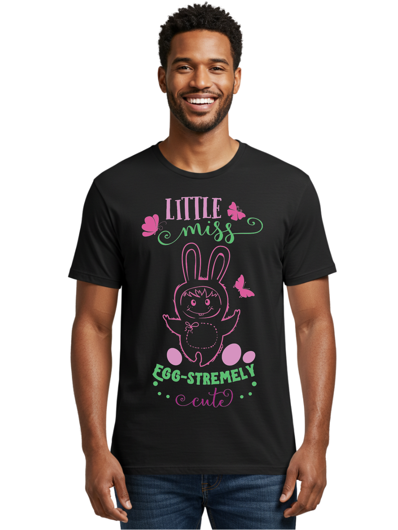 Little-Egg-Stra-Cute Men'S Graphic Tee, 100% Cotton, Comfortable Casual Summer Wear, Machine Washable, Easter Bunny, Cute Cartoon Character, Eggs-Travagant Design, Easter Eggs, Pastel Colors, Whimsical Illustration, Bunny Love, Spring Theme, Aac953 30