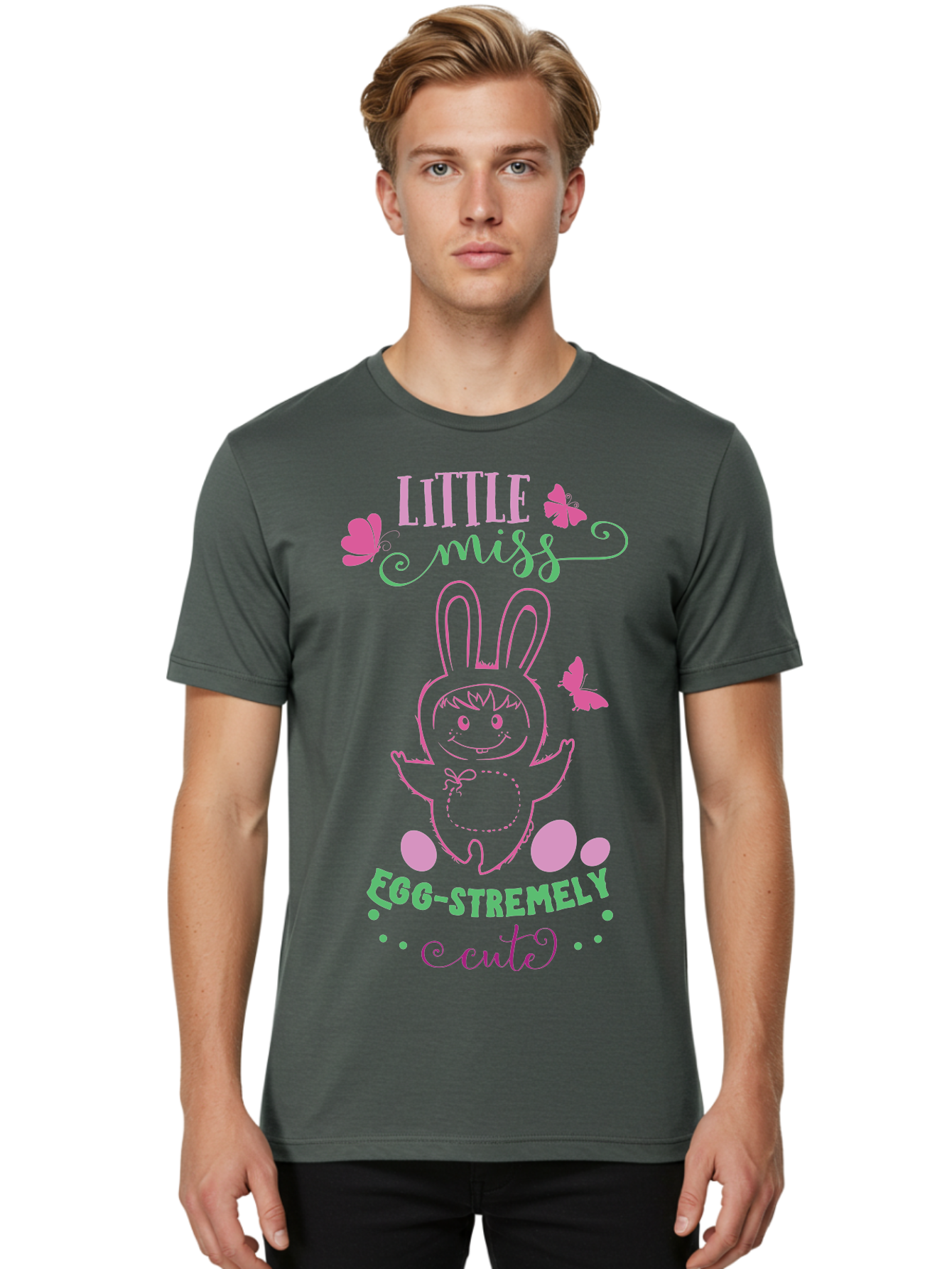 Little-Egg-Stra-Cute Men'S Graphic Tee, 100% Cotton, Comfortable Casual Summer Wear, Machine Washable, Easter Bunny, Cute Cartoon Character, Eggs-Travagant Design, Easter Eggs, Pastel Colors, Whimsical Illustration, Bunny Love, Spring Theme, Aac953 8