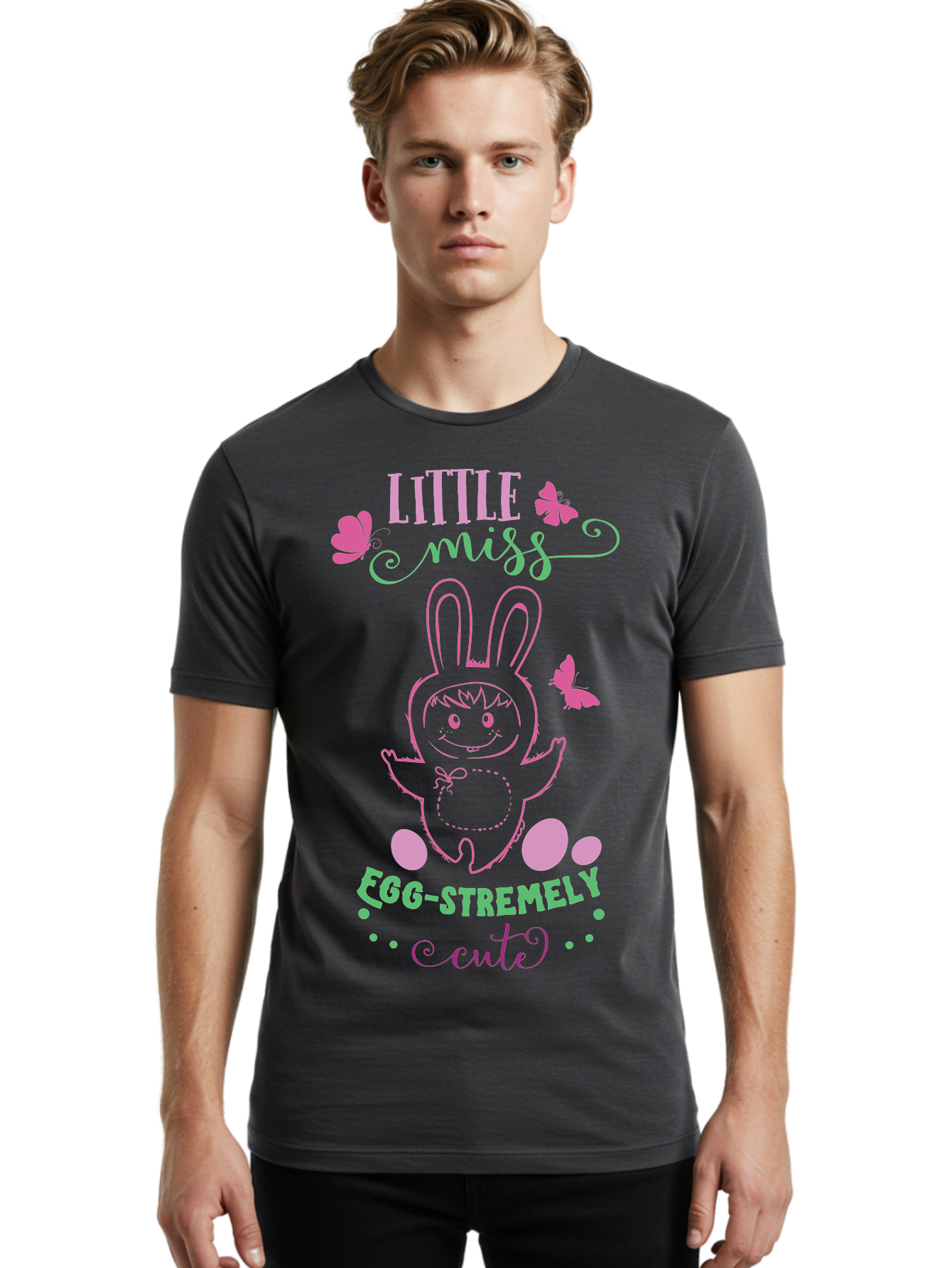 Little-Egg-Stra-Cute Men'S Graphic Tee, 100% Cotton, Comfortable Casual Summer Wear, Machine Washable, Easter Bunny, Cute Cartoon Character, Eggs-Travagant Design, Easter Eggs, Pastel Colors, Whimsical Illustration, Bunny Love, Spring Theme, Aac953 14