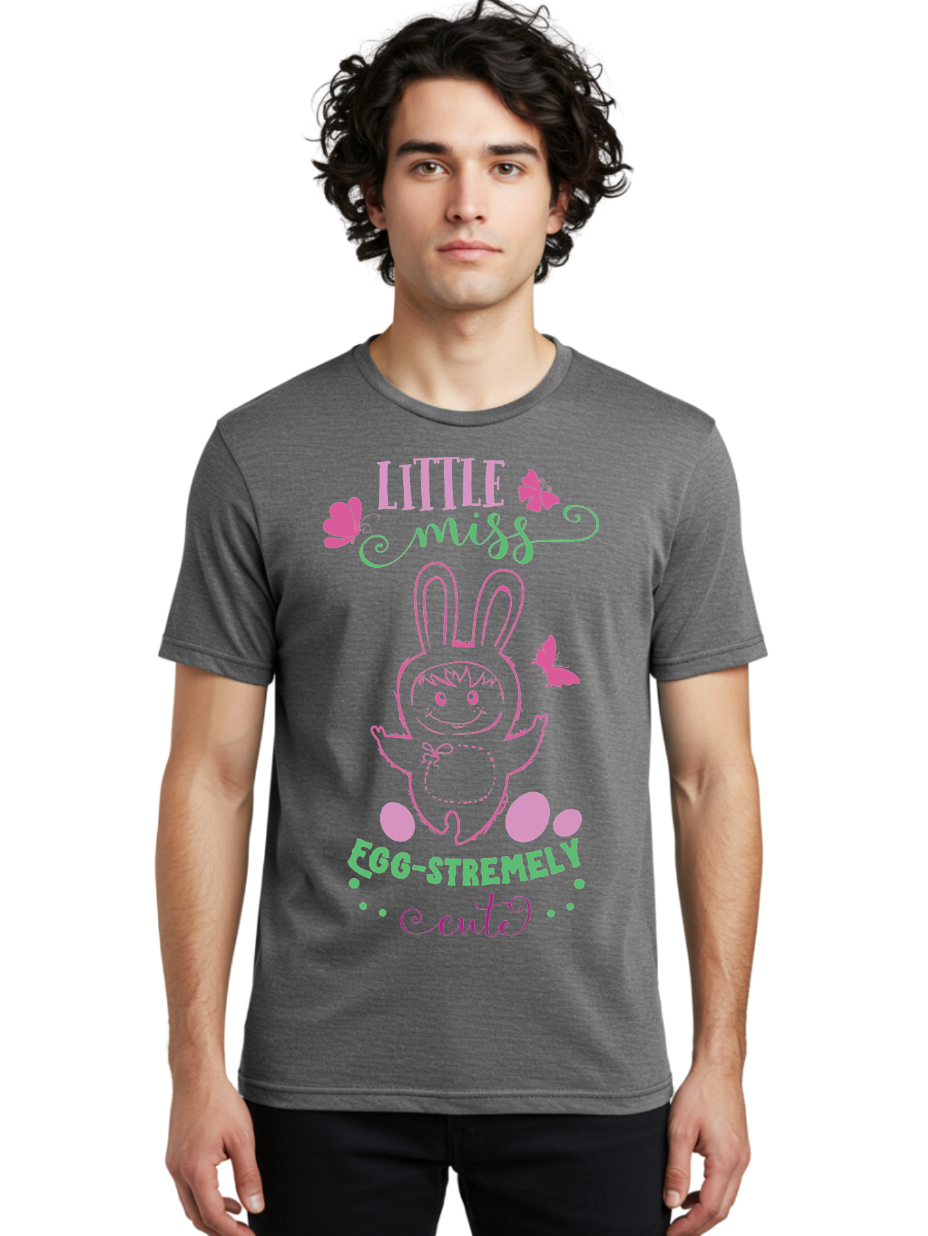 Little-Egg-Stra-Cute Men'S Graphic Tee, 100% Cotton, Comfortable Casual Summer Wear, Machine Washable, Easter Bunny, Cute Cartoon Character, Eggs-Travagant Design, Easter Eggs, Pastel Colors, Whimsical Illustration, Bunny Love, Spring Theme, Aac953 4