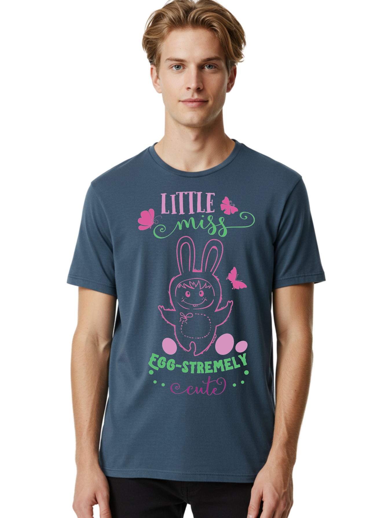 Little-Egg-Stra-Cute Men'S Graphic Tee, 100% Cotton, Comfortable Casual Summer Wear, Machine Washable, Easter Bunny, Cute Cartoon Character, Eggs-Travagant Design, Easter Eggs, Pastel Colors, Whimsical Illustration, Bunny Love, Spring Theme, Aac953 20