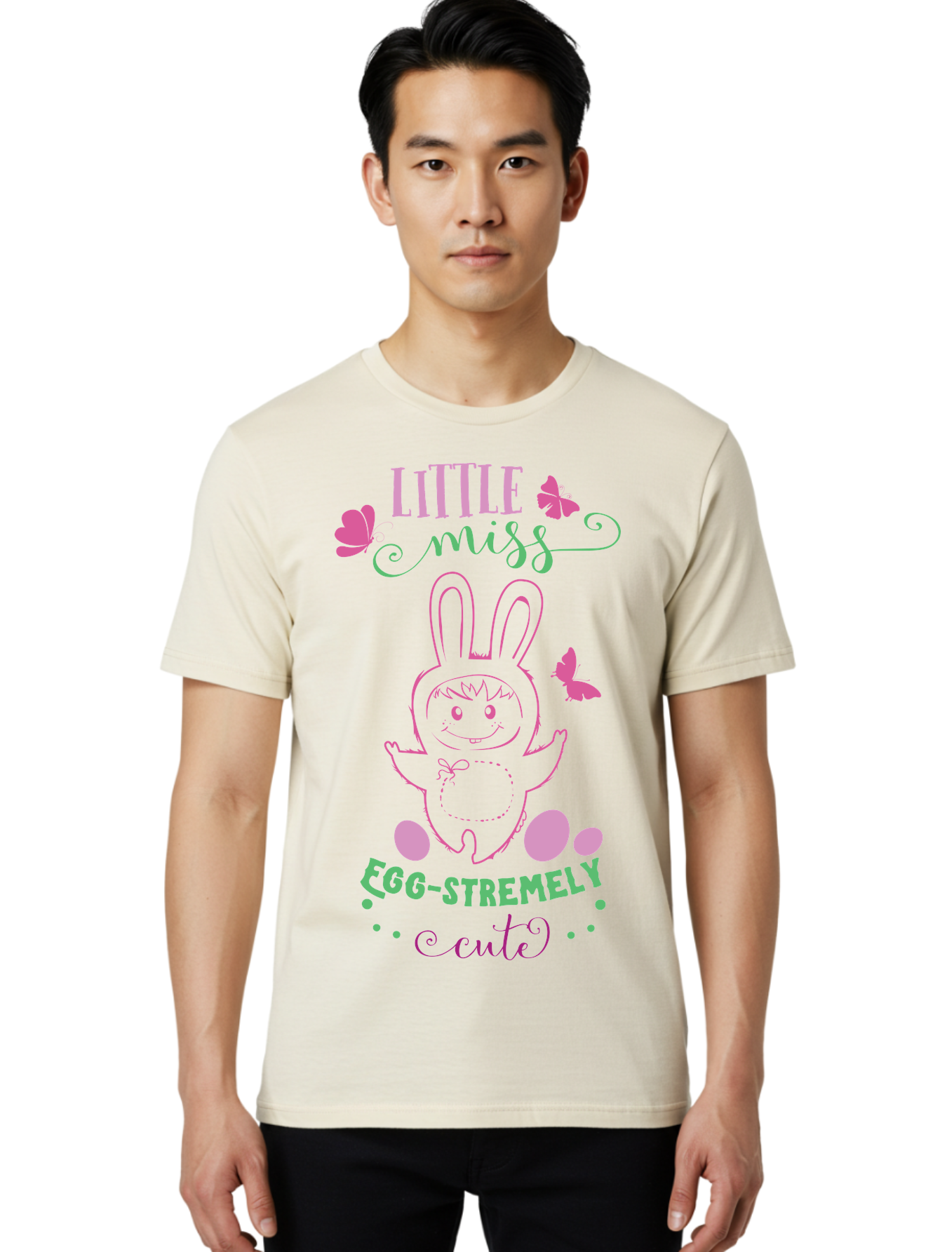 Little-Egg-Stra-Cute Men'S Graphic Tee, 100% Cotton, Comfortable Casual Summer Wear, Machine Washable, Easter Bunny, Cute Cartoon Character, Eggs-Travagant Design, Easter Eggs, Pastel Colors, Whimsical Illustration, Bunny Love, Spring Theme, Aac953 2